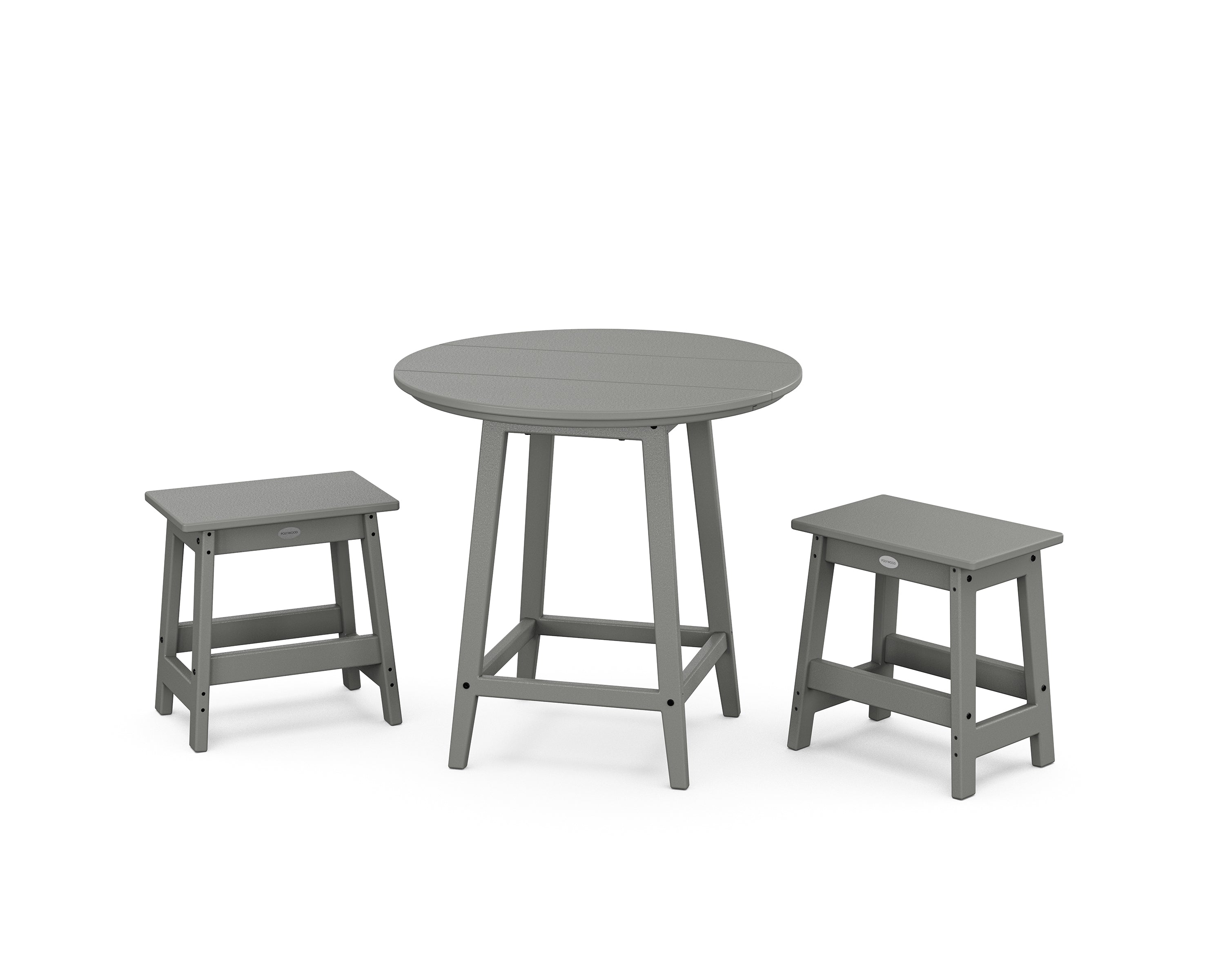 POLYWOOD Modern Studio Stool 3-Piece Round Bistro Set in Slate Grey