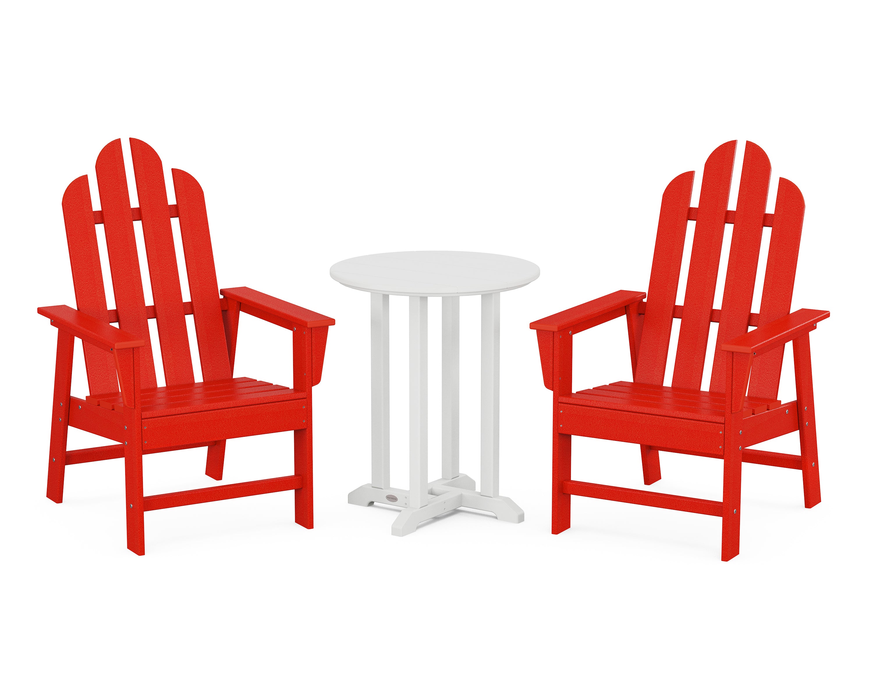 POLYWOOD Long Island 3-Piece Round Bistro Dining Set in Sunset Red / White