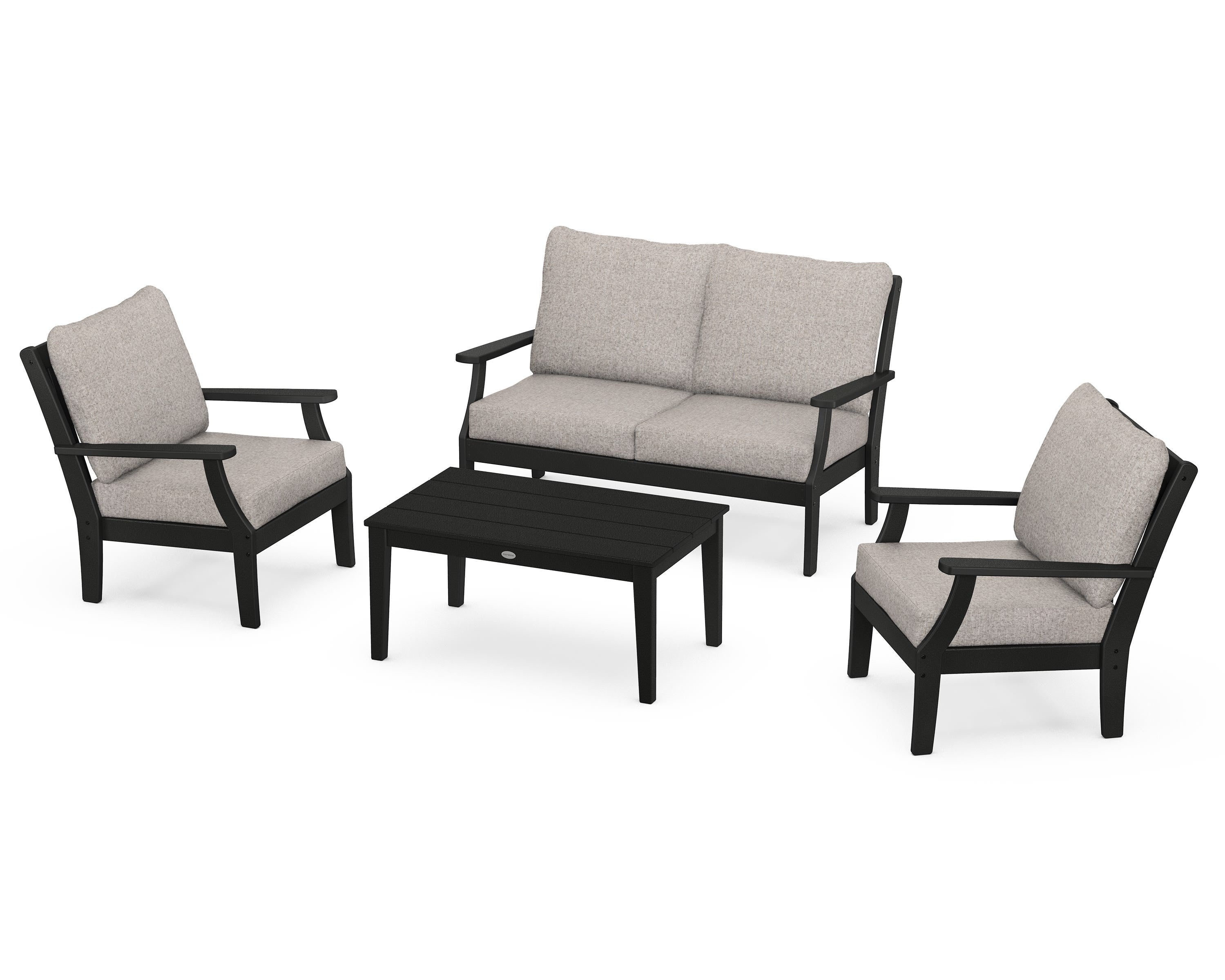 POLYWOOD Braxton 4-Piece Deep Seating Chair Set in Black / Weathered Tweed