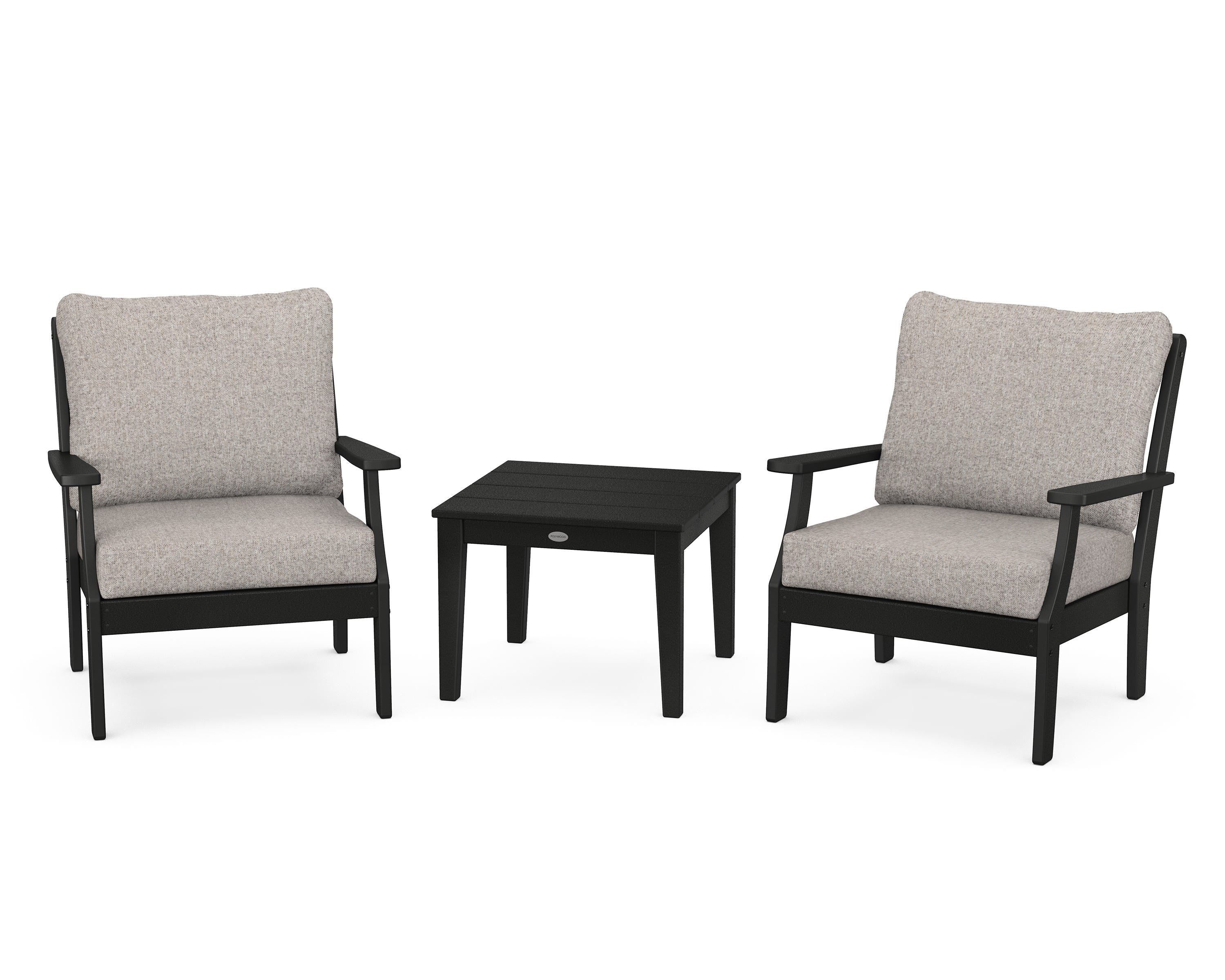 POLYWOOD Braxton 3-Piece Deep Seating Set in Black / Weathered Tweed