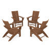 POLYWOOD® 4-Piece Modern Curveback Adirondack Conversation Set in Teak