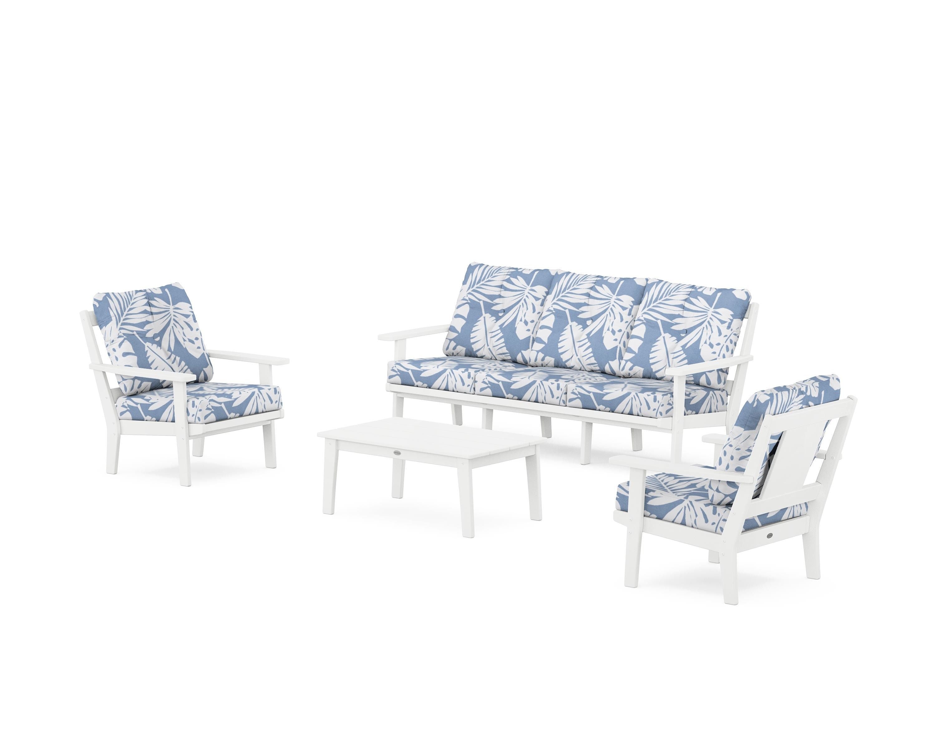 POLYWOOD Prairie 4-Piece Deep Seating Set with Sofa in White / Leaf Sky Blue