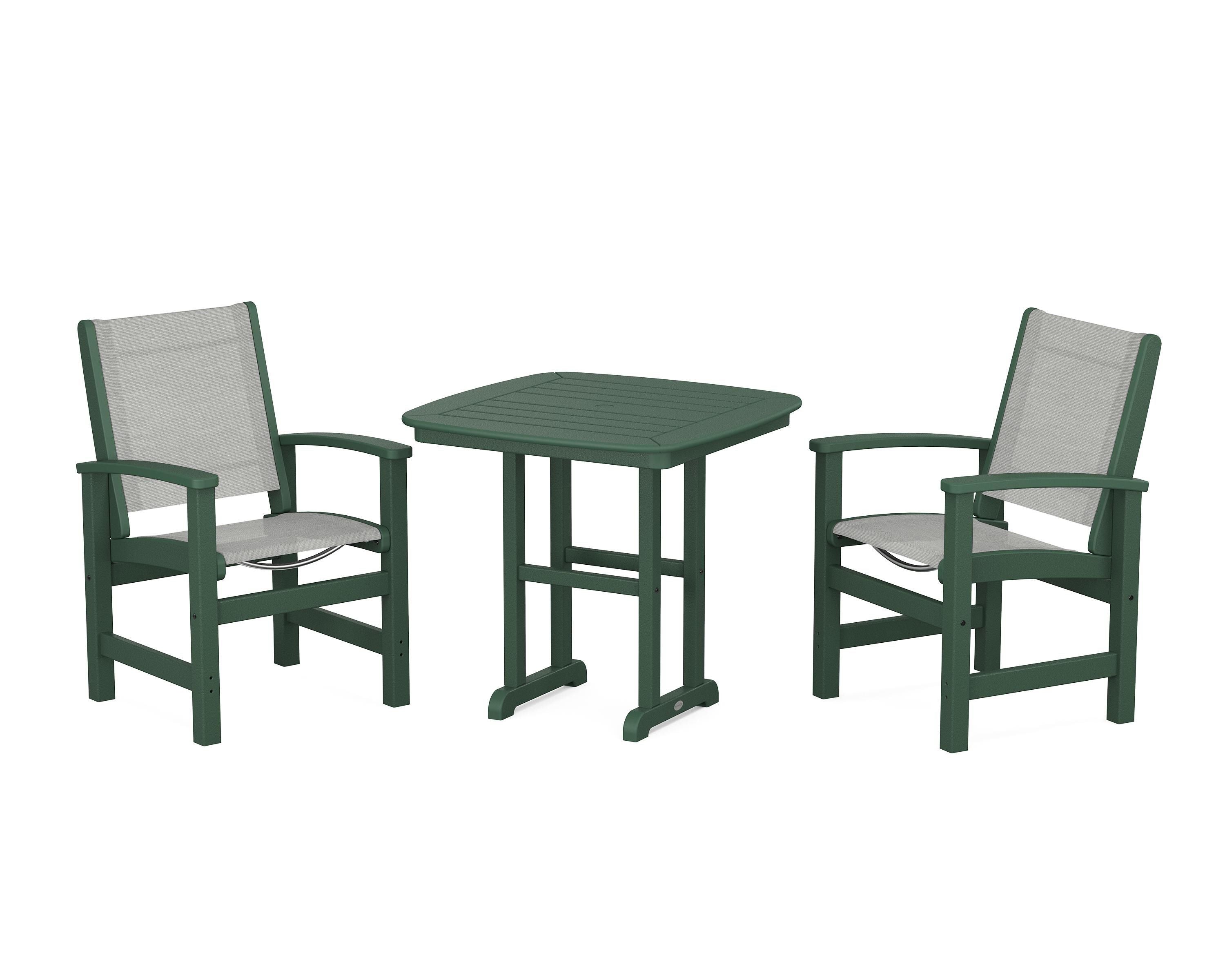 POLYWOOD Coastal 3-Piece Dining Set in Green / Metallic Sling