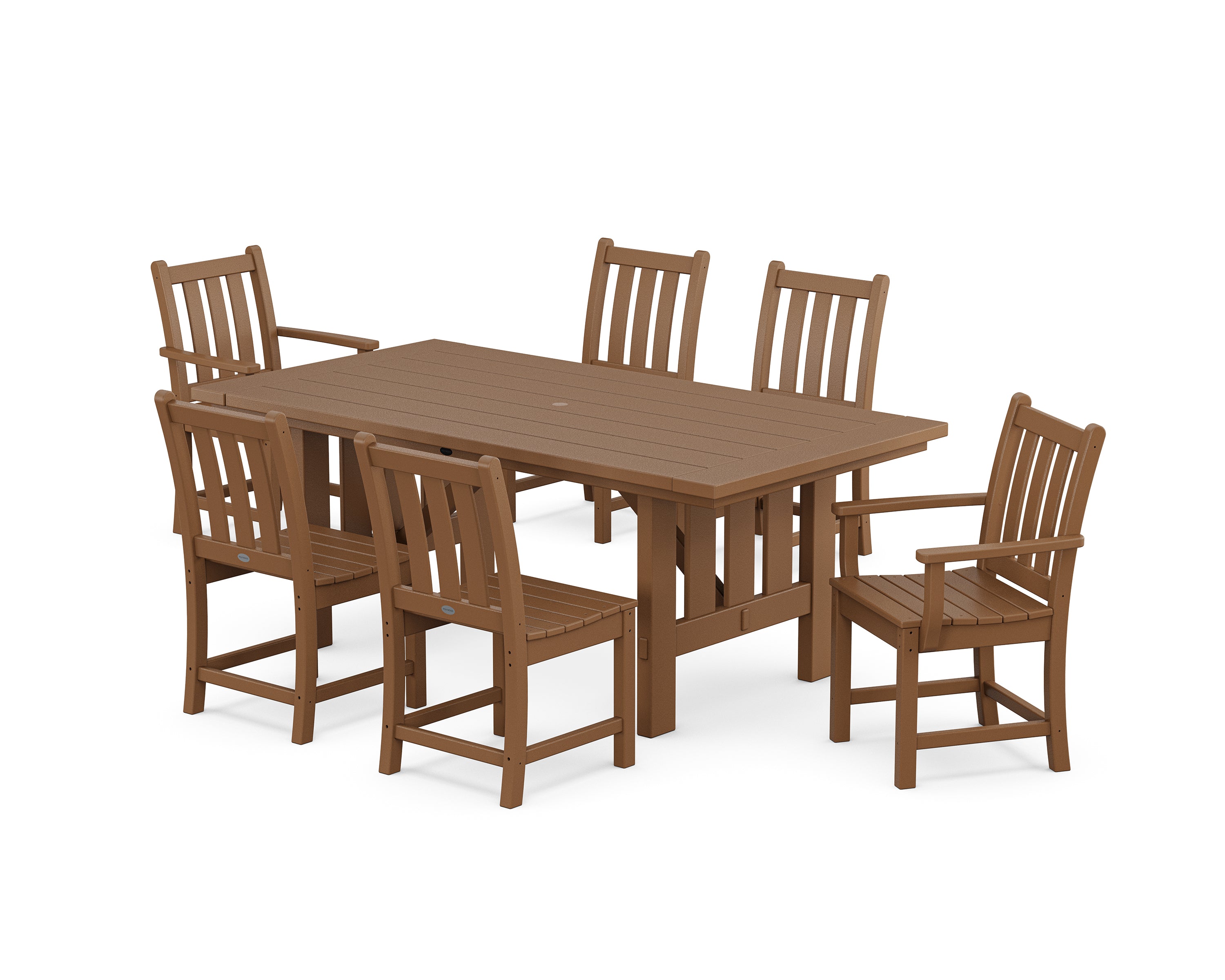 POLYWOOD® Traditional Garden 7-Piece Dining Set with Mission Table in Teak