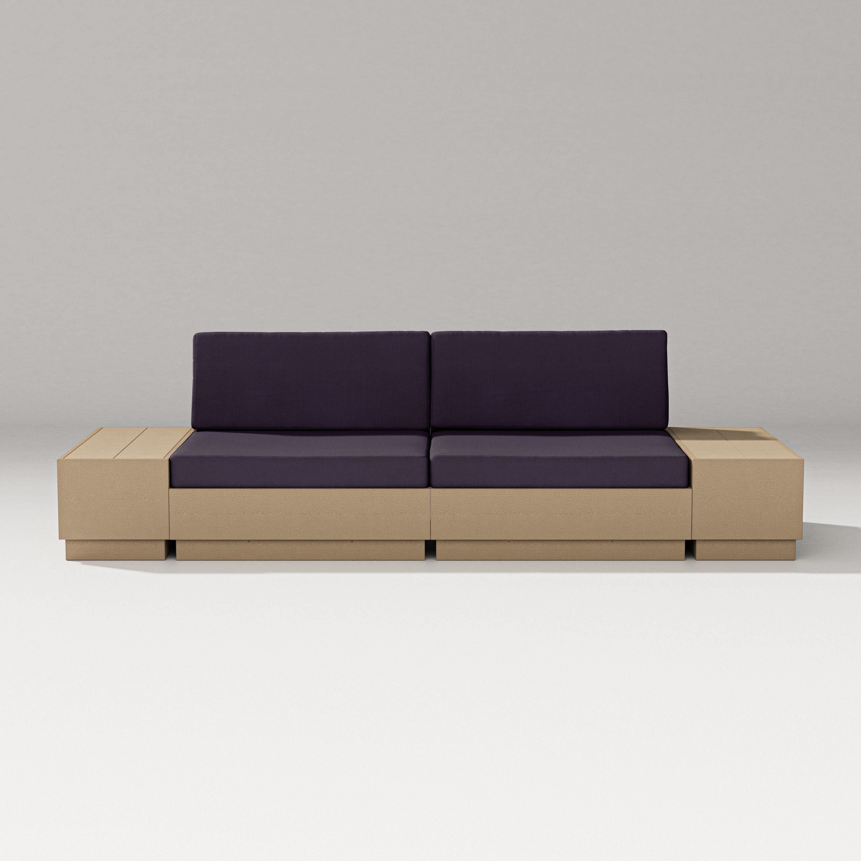 PW Designer Series Elevate 4-Piece Loveseat Sectional in Vintage Sahara / Navy Linen