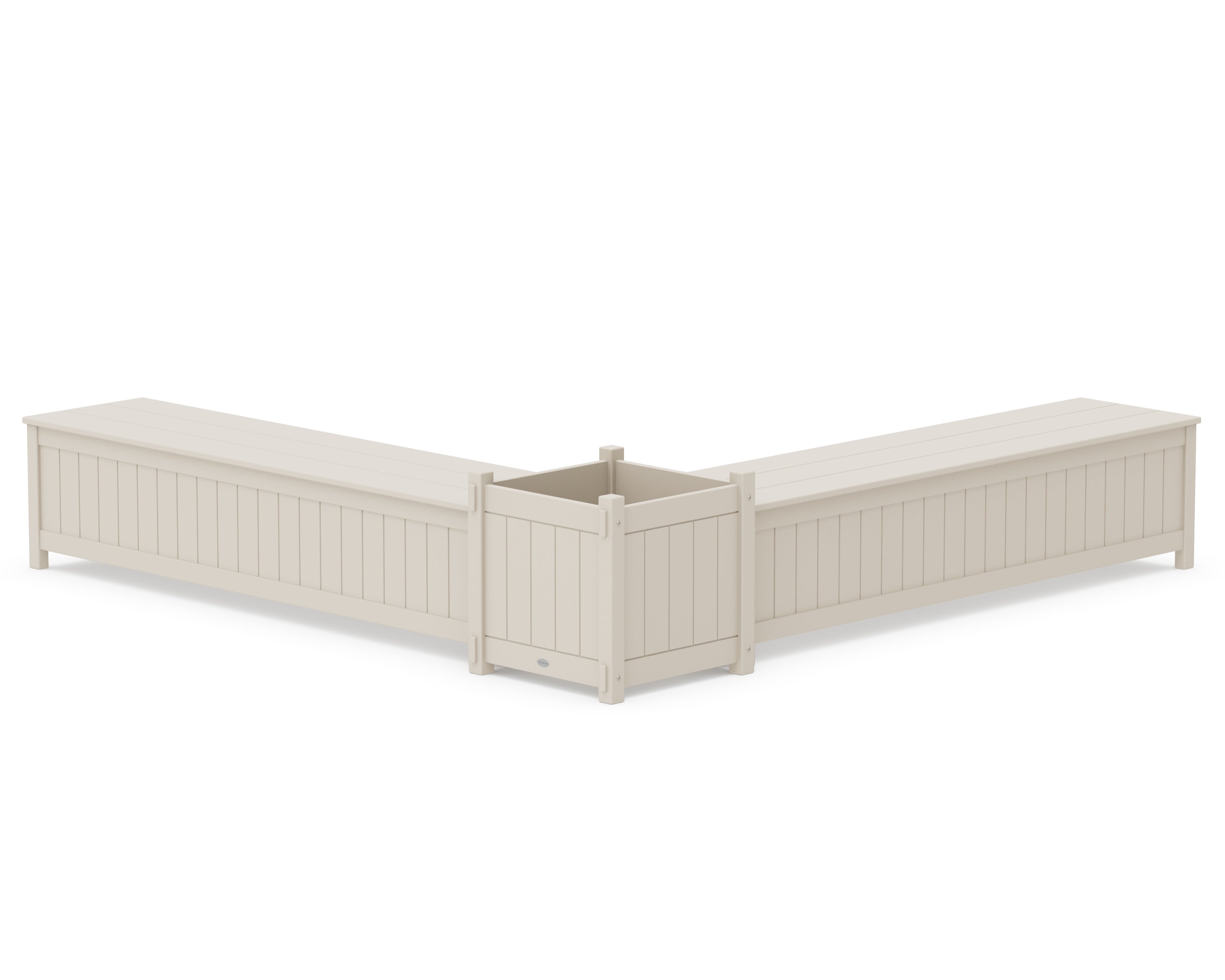 POLYWOOD 72" Vineyard L- Shaped Planter Storage Bench Set- Large in Sand