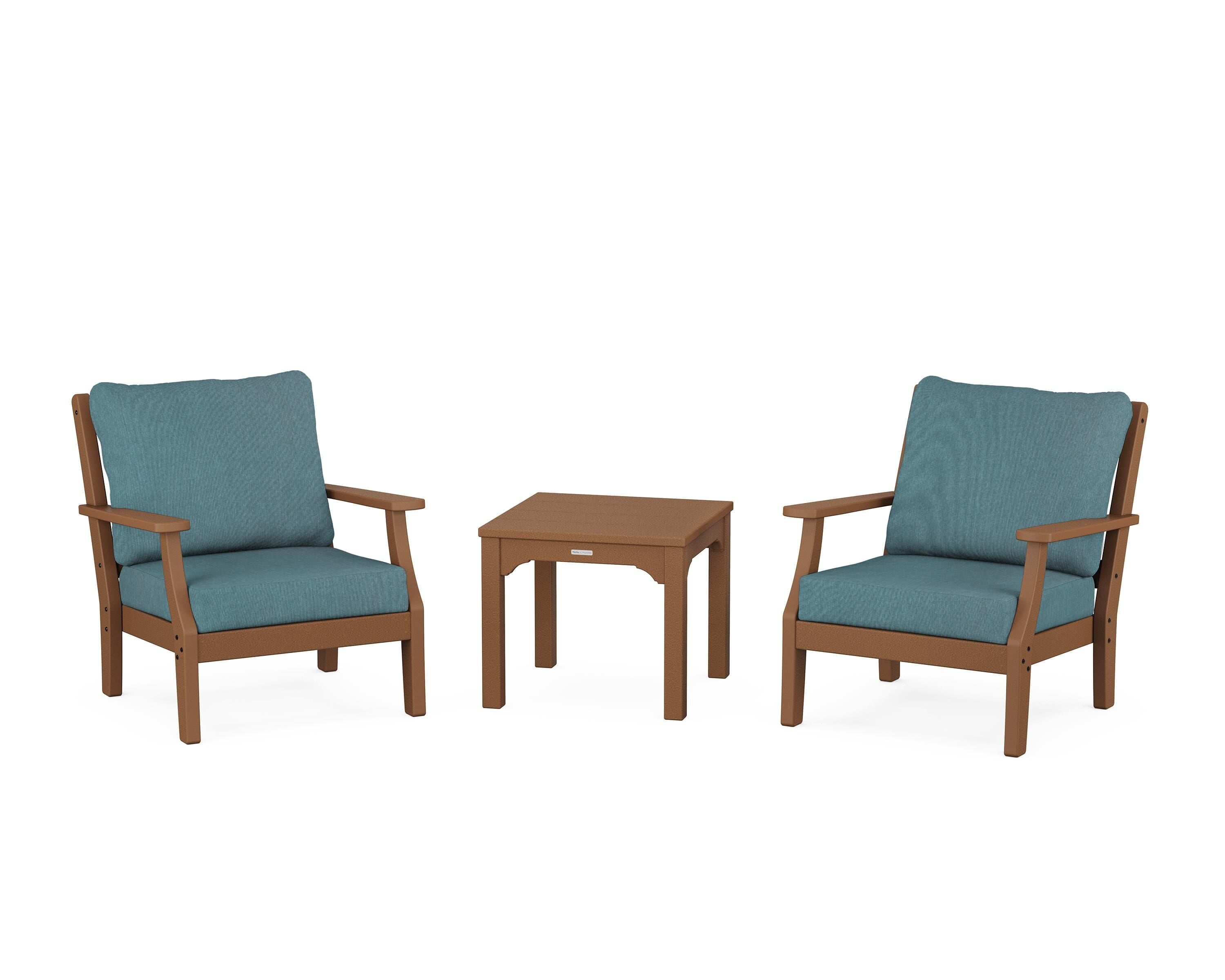 Martha Stewart by POLYWOOD Chinoiserie 3-Piece Deep Seating Set in Teak / Ocean Teal
