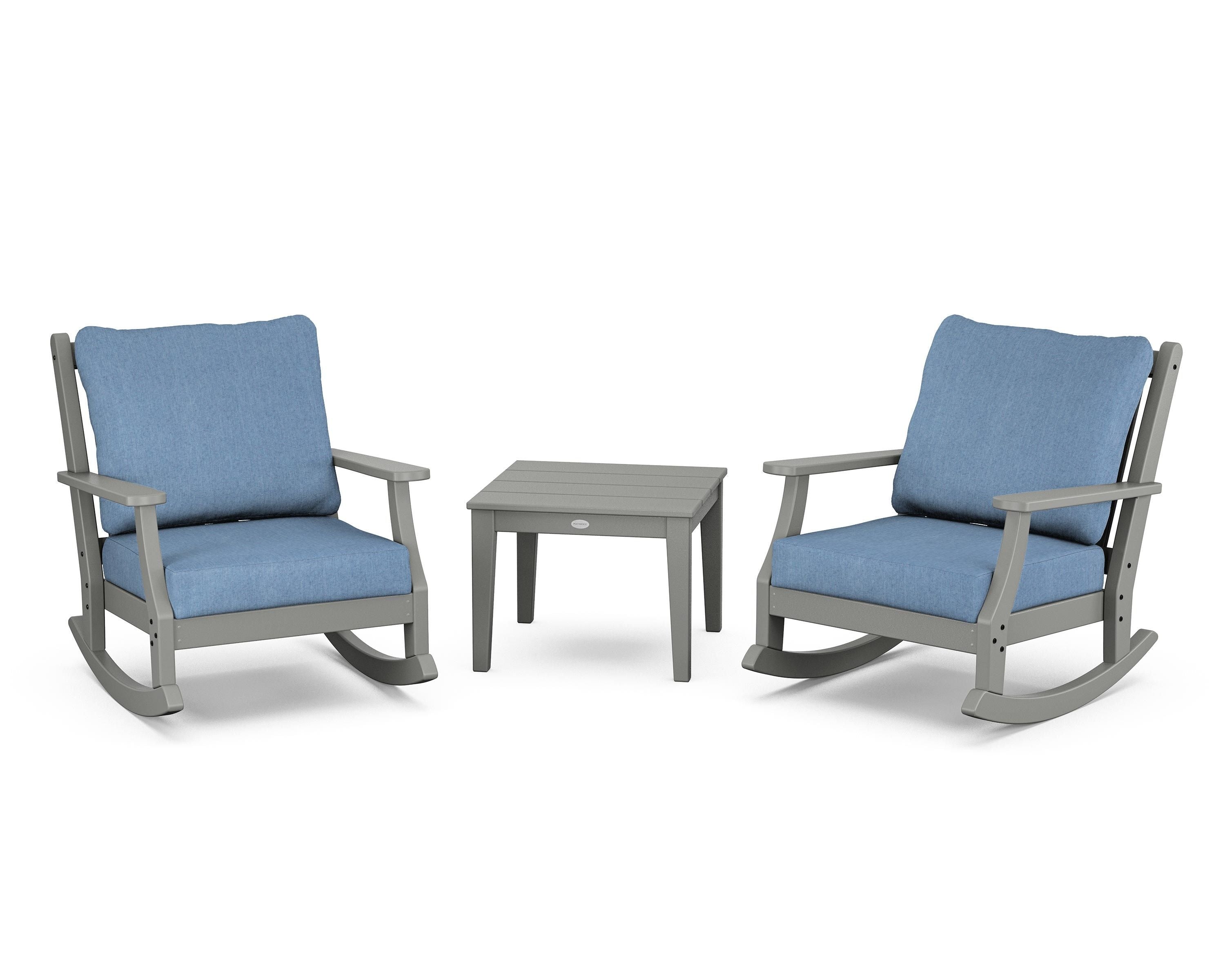 Country Living Wovendale 3-Piece Deep Seating Rocker Set in Slate Grey / Sky Blue