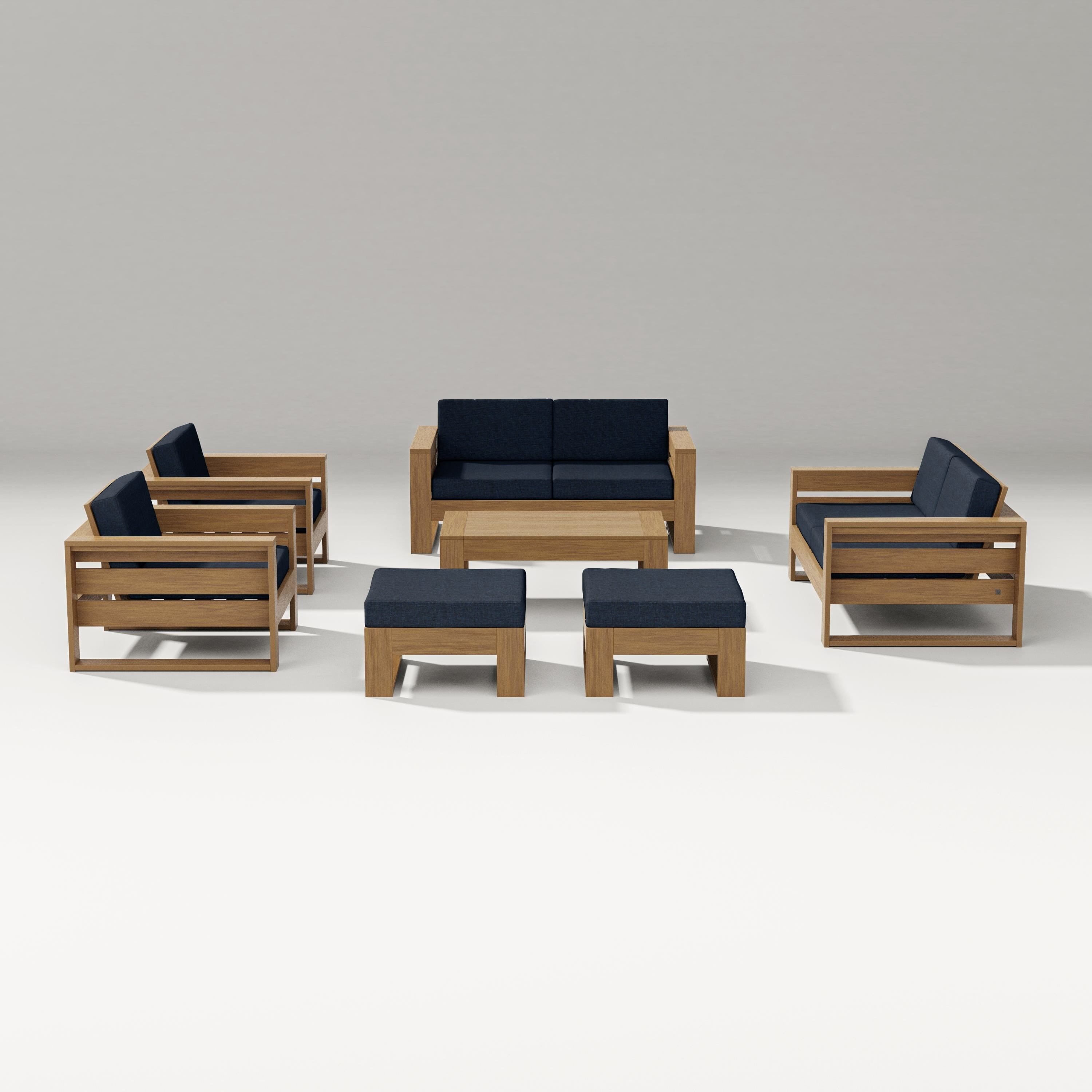 PW Designer Series Latitude 7-Piece Lounge Loveseat Set in Natural / Marine Indigo