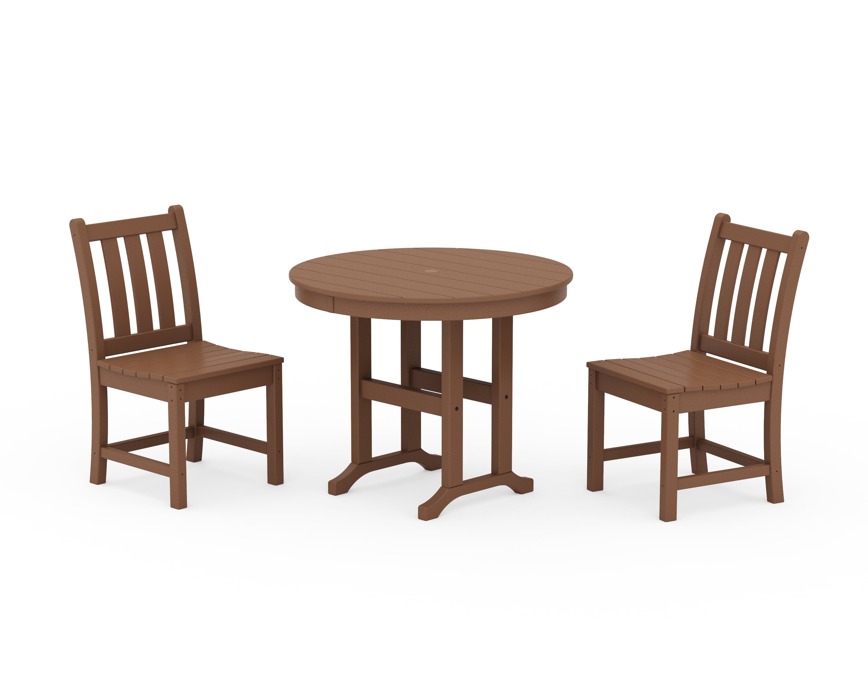 POLYWOOD Traditional Garden Side Chair 3-Piece Round Dining Set in Teak