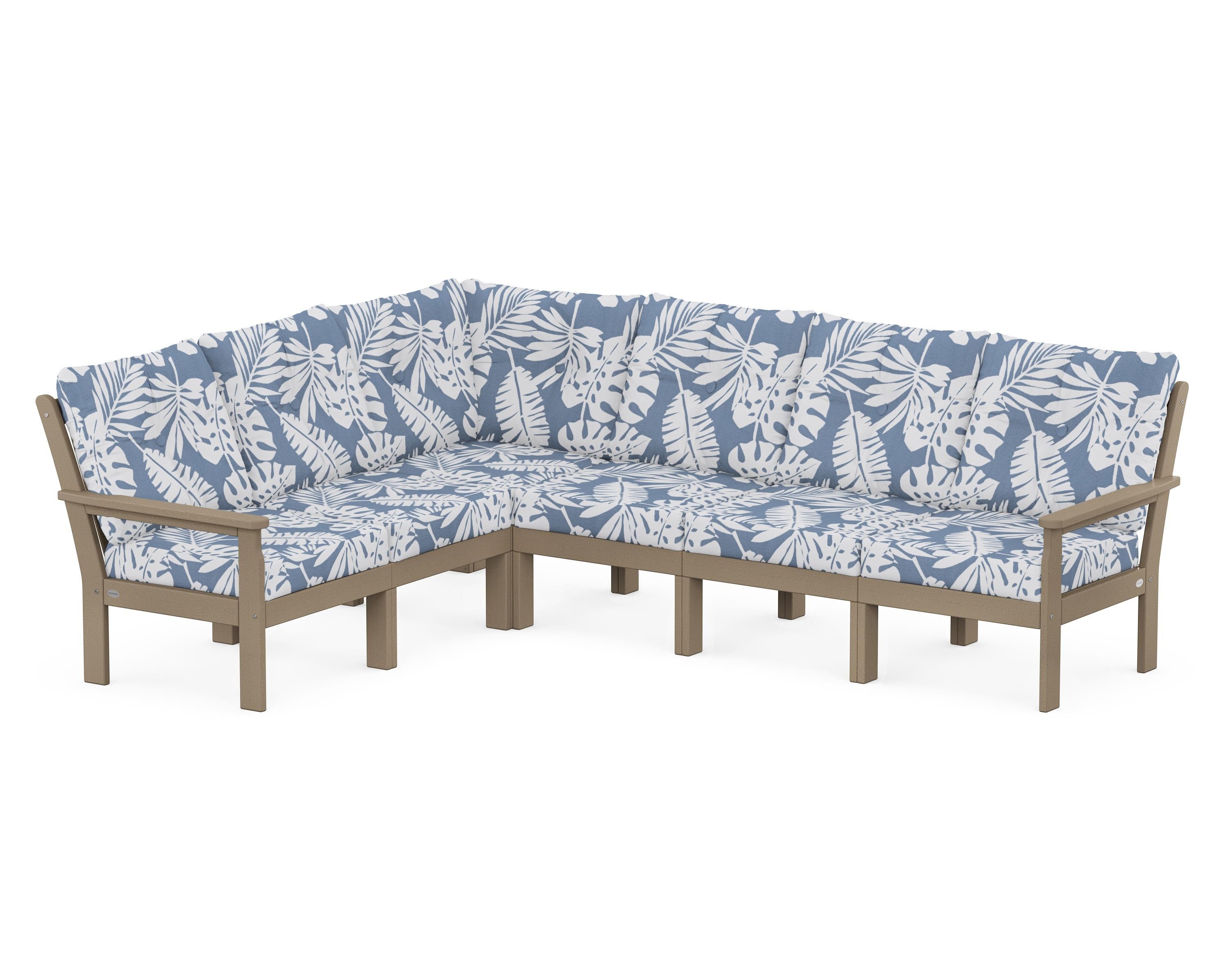 POLYWOOD Vineyard 6-Piece Sectional in Vintage Sahara / Leaf Sky Blue