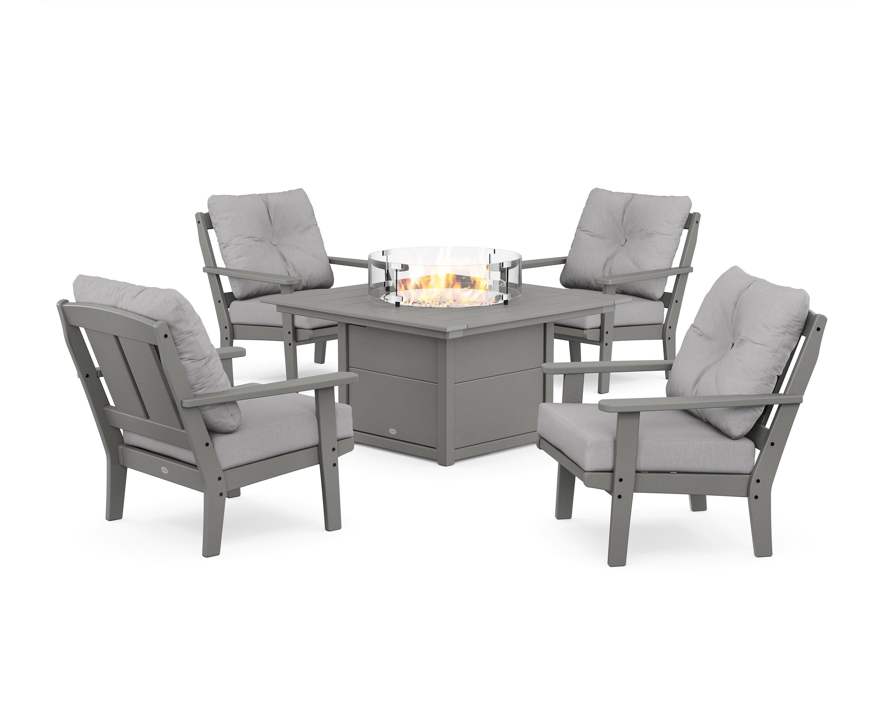 POLYWOOD Mission 5-Piece Deep Seating Set with Fire Pit Table in Slate Grey / Granite