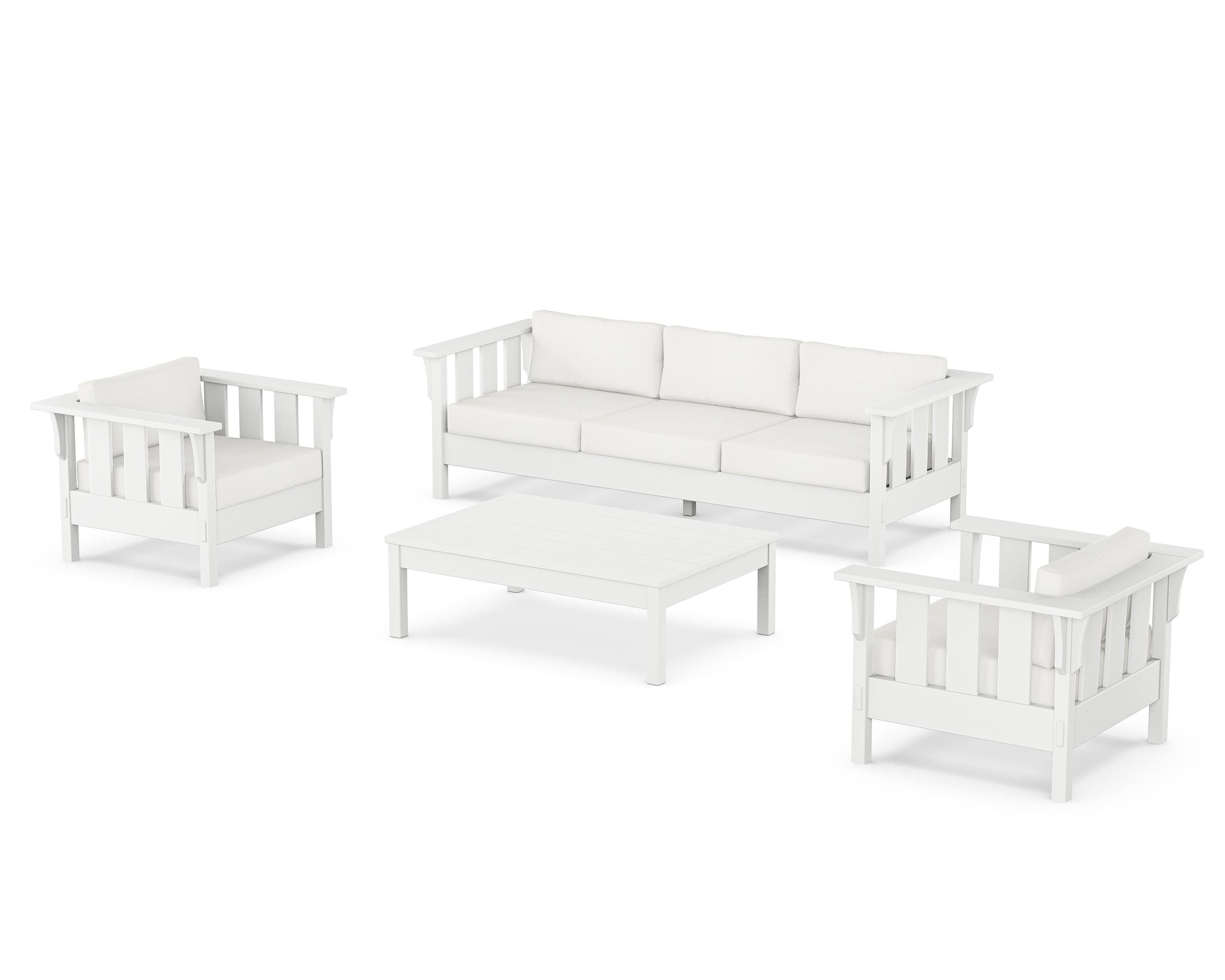 Martha Stewart by POLYWOOD Acadia 4-Piece Deep Seating Set with Sofa in White / Natural Linen