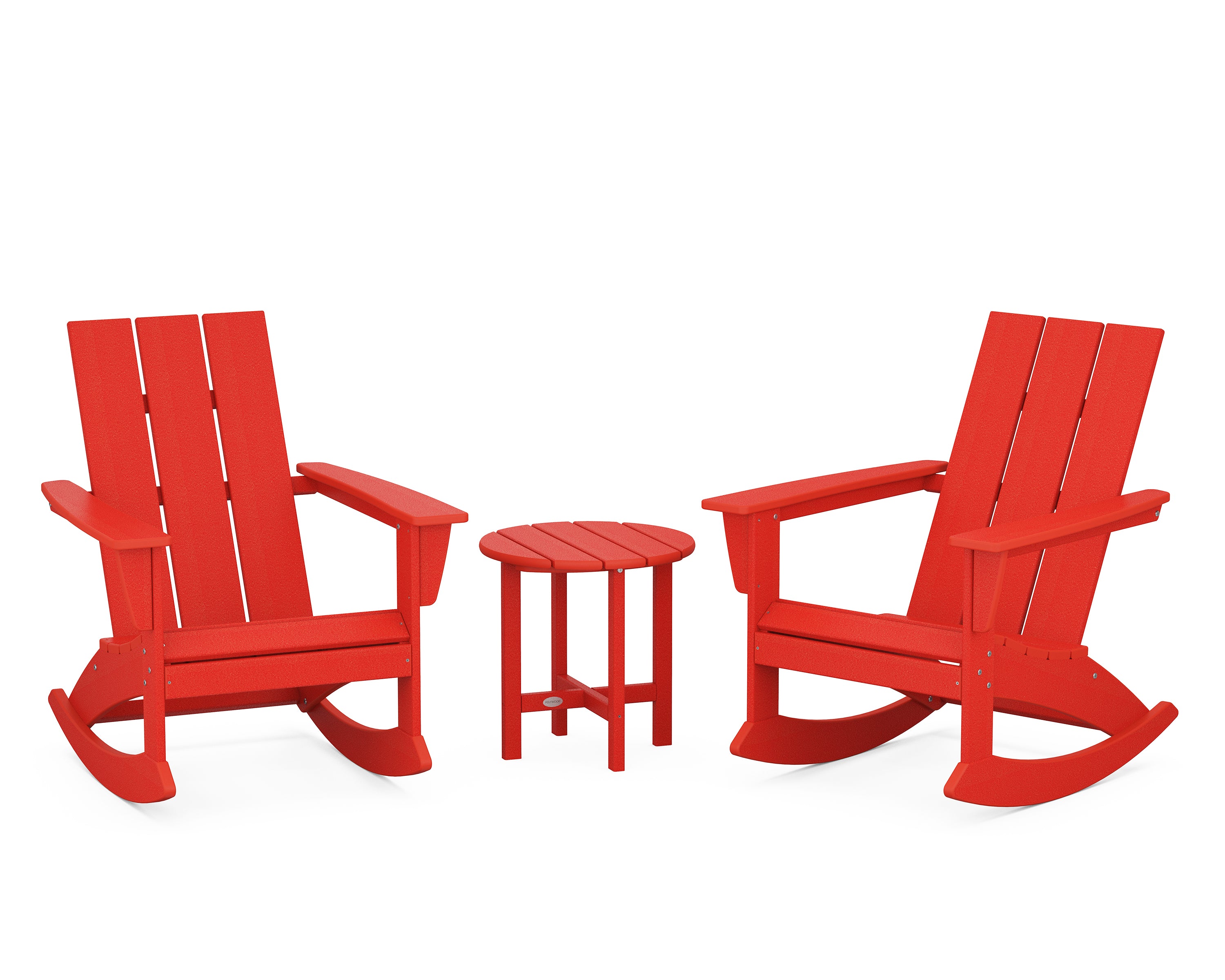 POLYWOOD® Modern 3-Piece Adirondack Rocking Chair Set in Sunset Red