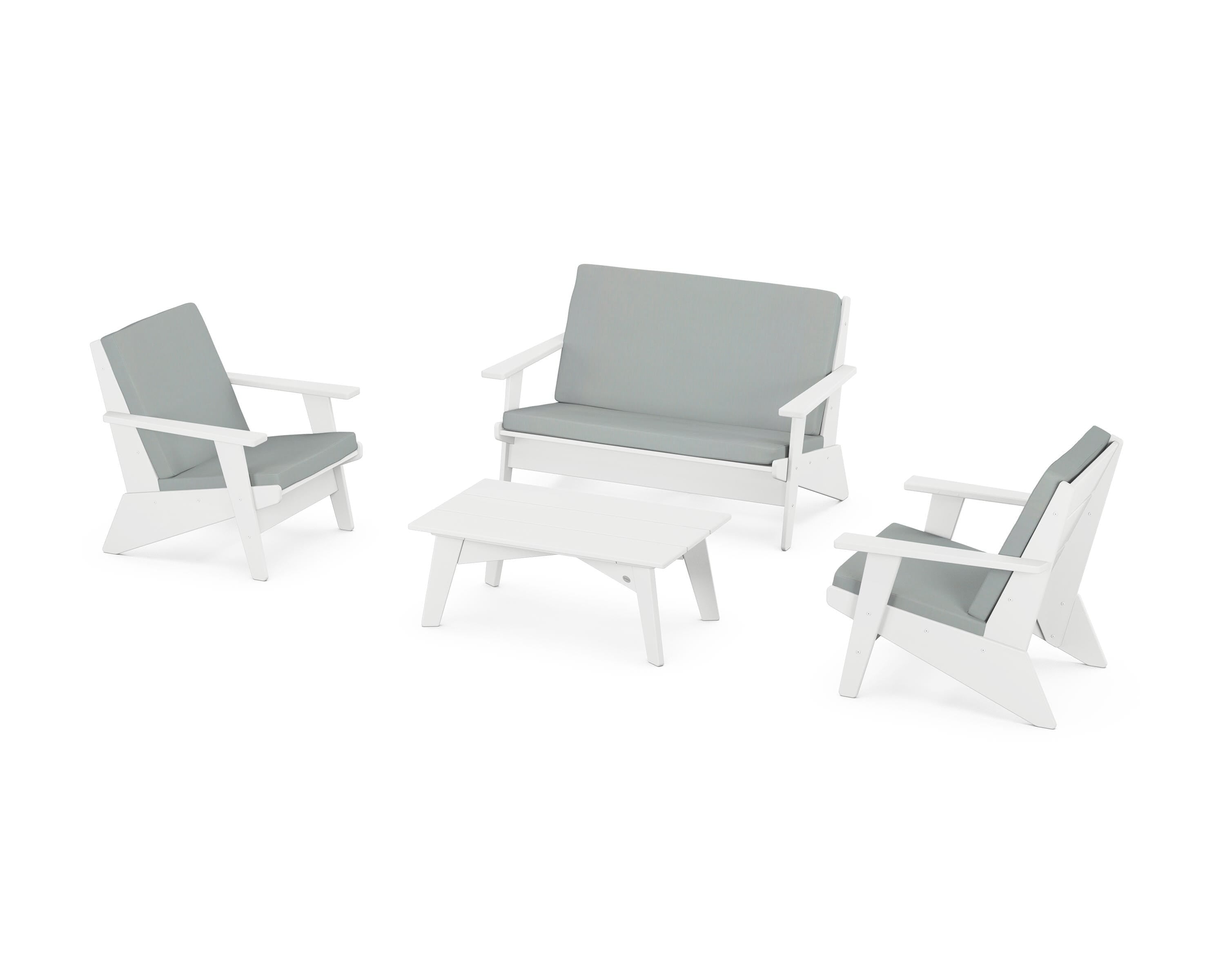 POLYWOOD Riviera Modern Lounge 4-Piece Set in White / Spa