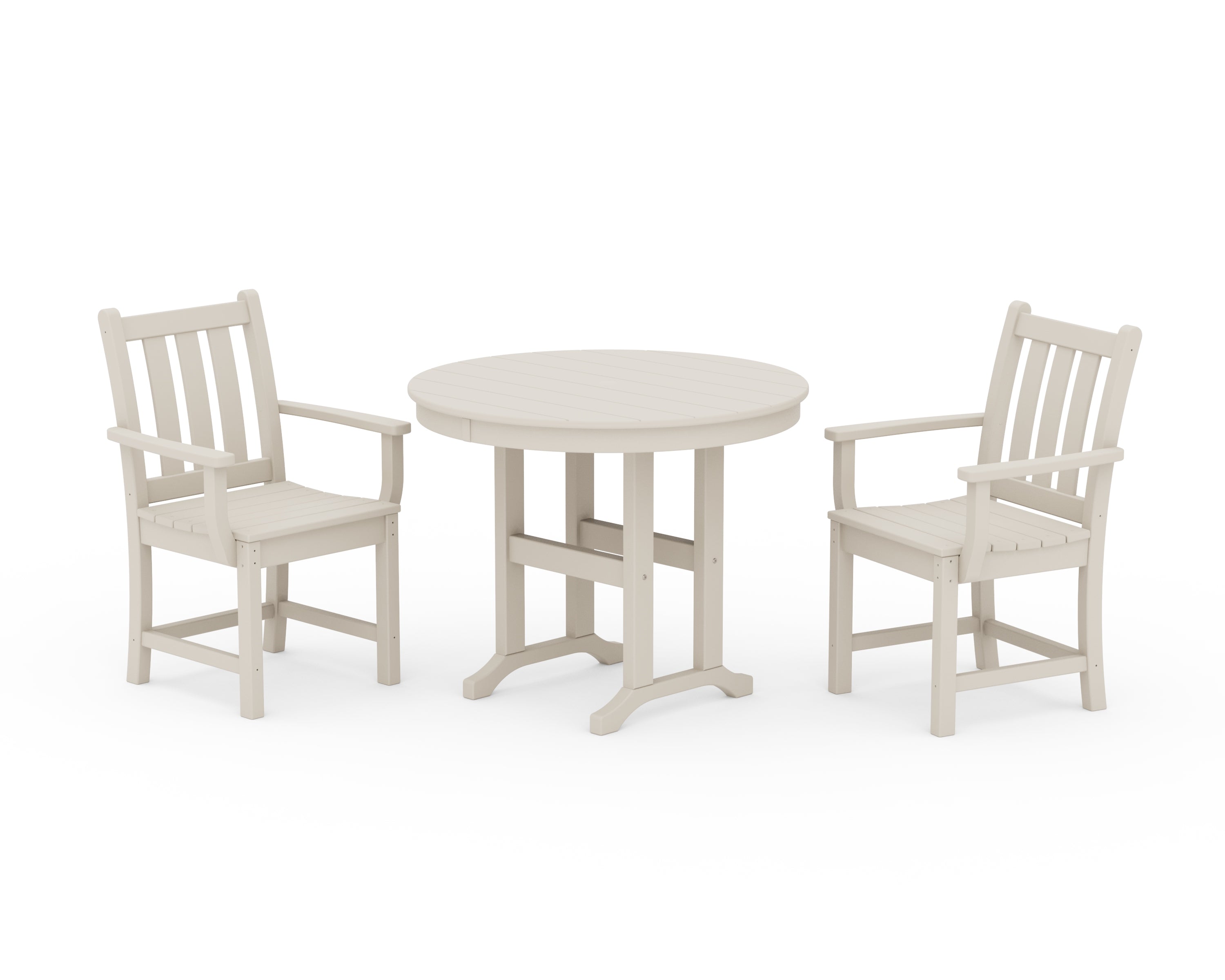 POLYWOOD Traditional Garden 3-Piece Round Dining Set in Sand