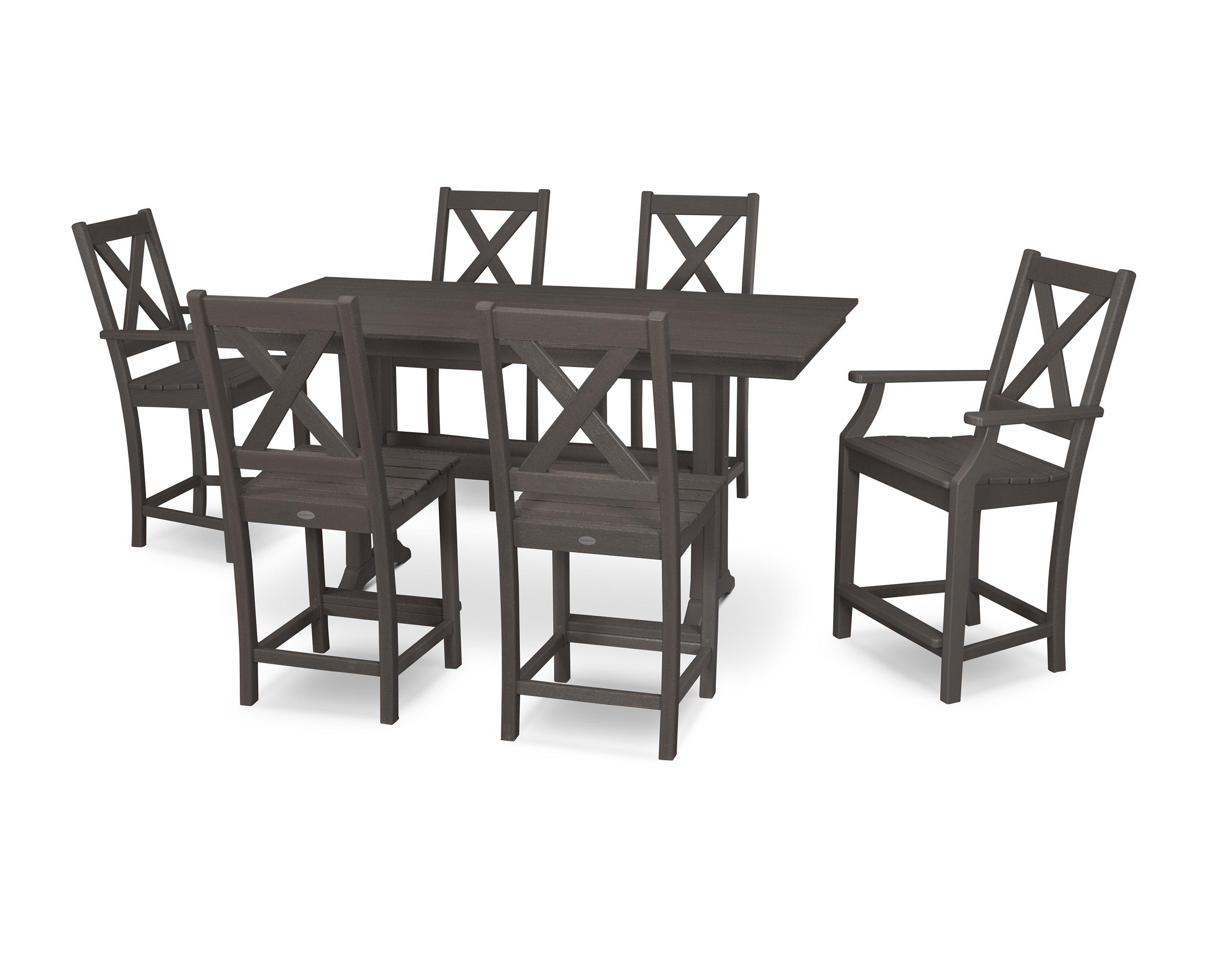 POLYWOOD® Braxton 7-Piece Farmhouse Trestle Counter Set in Vintage Coffee