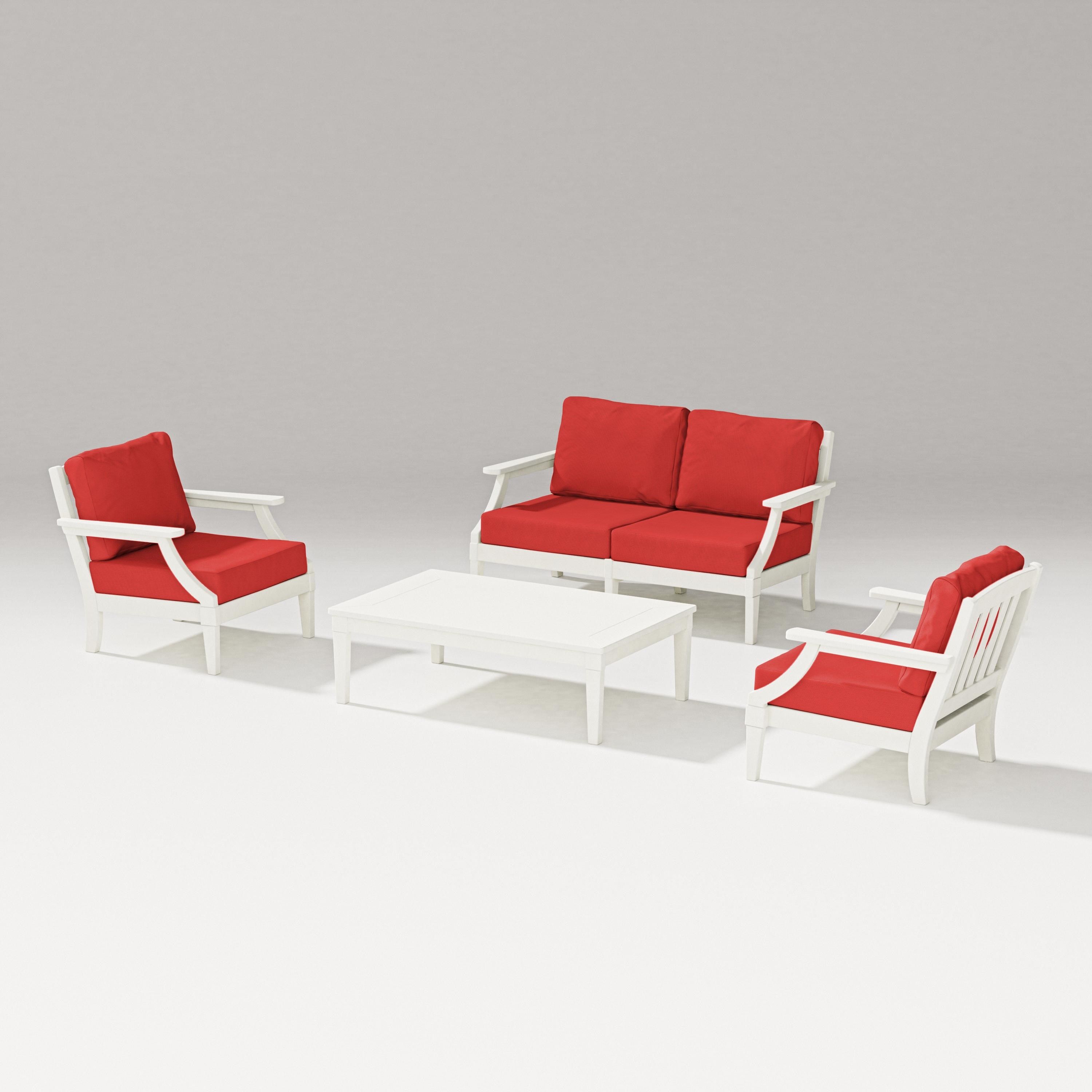 PW Designer Series Estate Lounge 4-Piece Loveseat Set in Vintage White / Crimson Linen