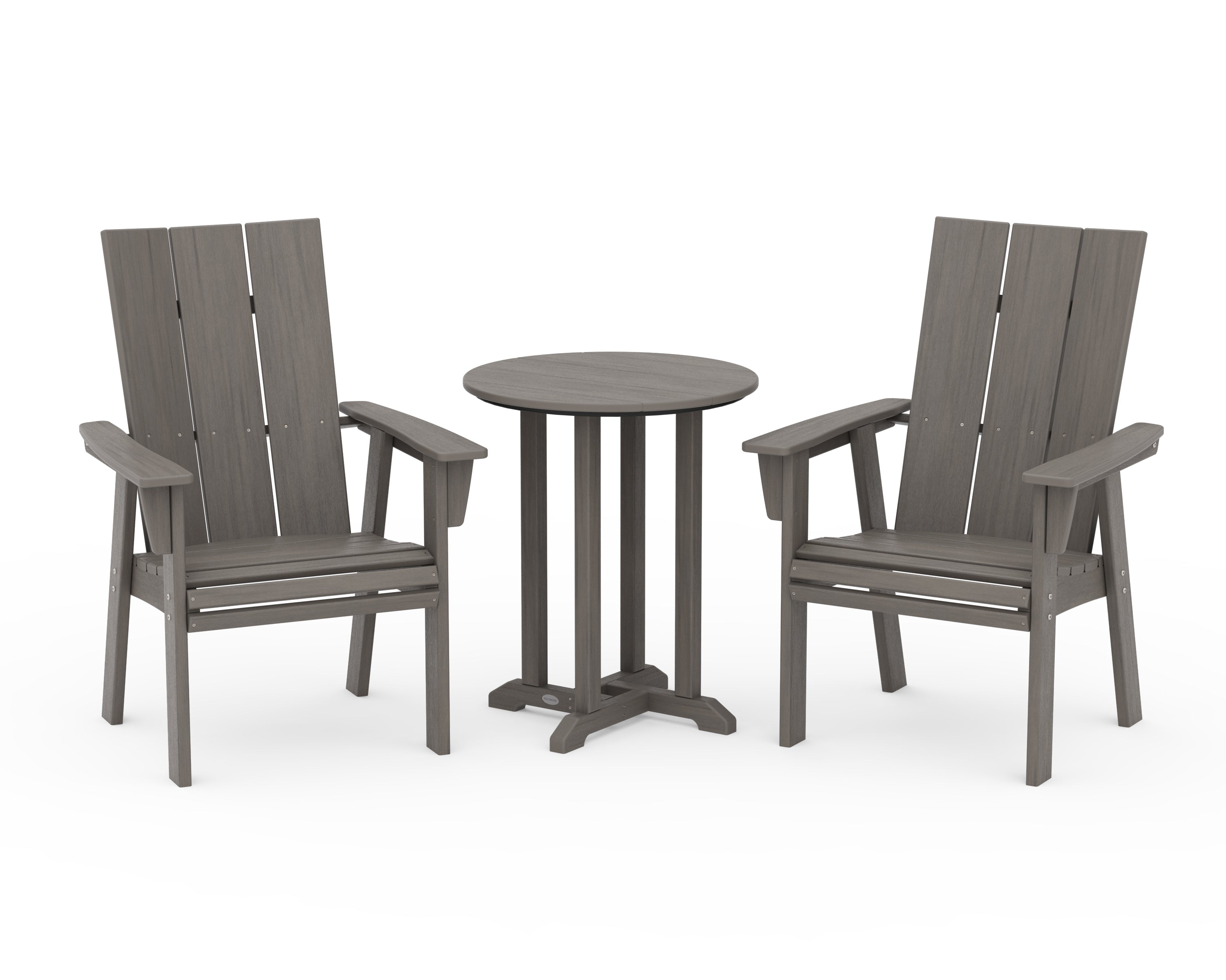 POLYWOOD Modern Curveback Adirondack 3-Piece Round Bistro Dining Set in Driftwood