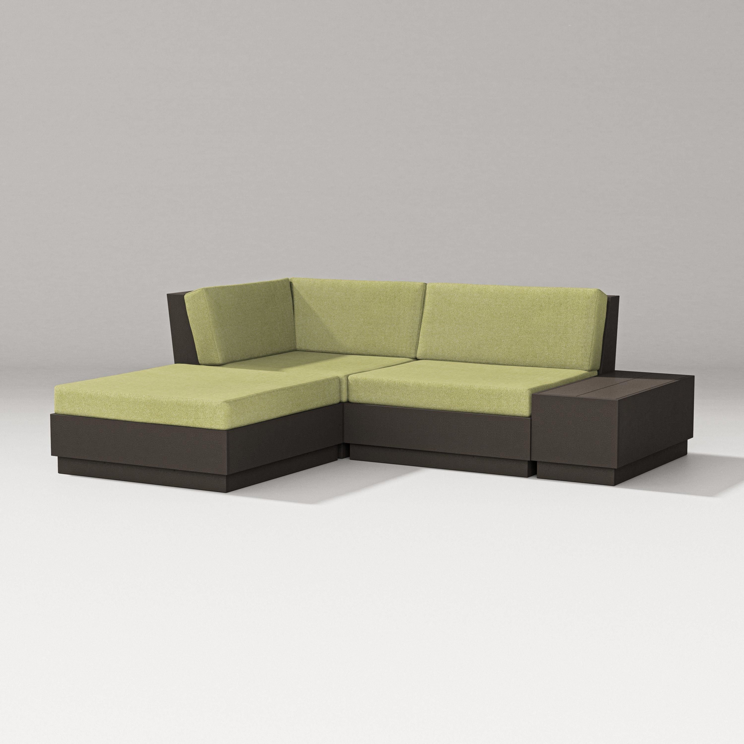 PW Designer Series Elevate Loveseat Sectional with Chaise in Vintage Coffee / Chartreuse Boucle