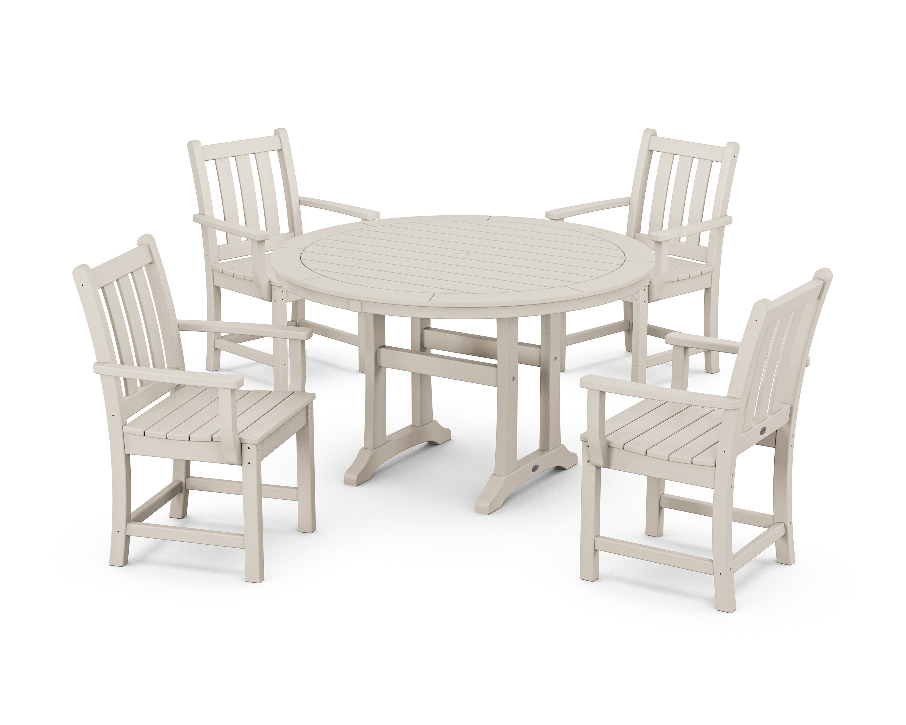 POLYWOOD® Traditional Garden 5-Piece Round Dining Set with Trestle Legs in Sand