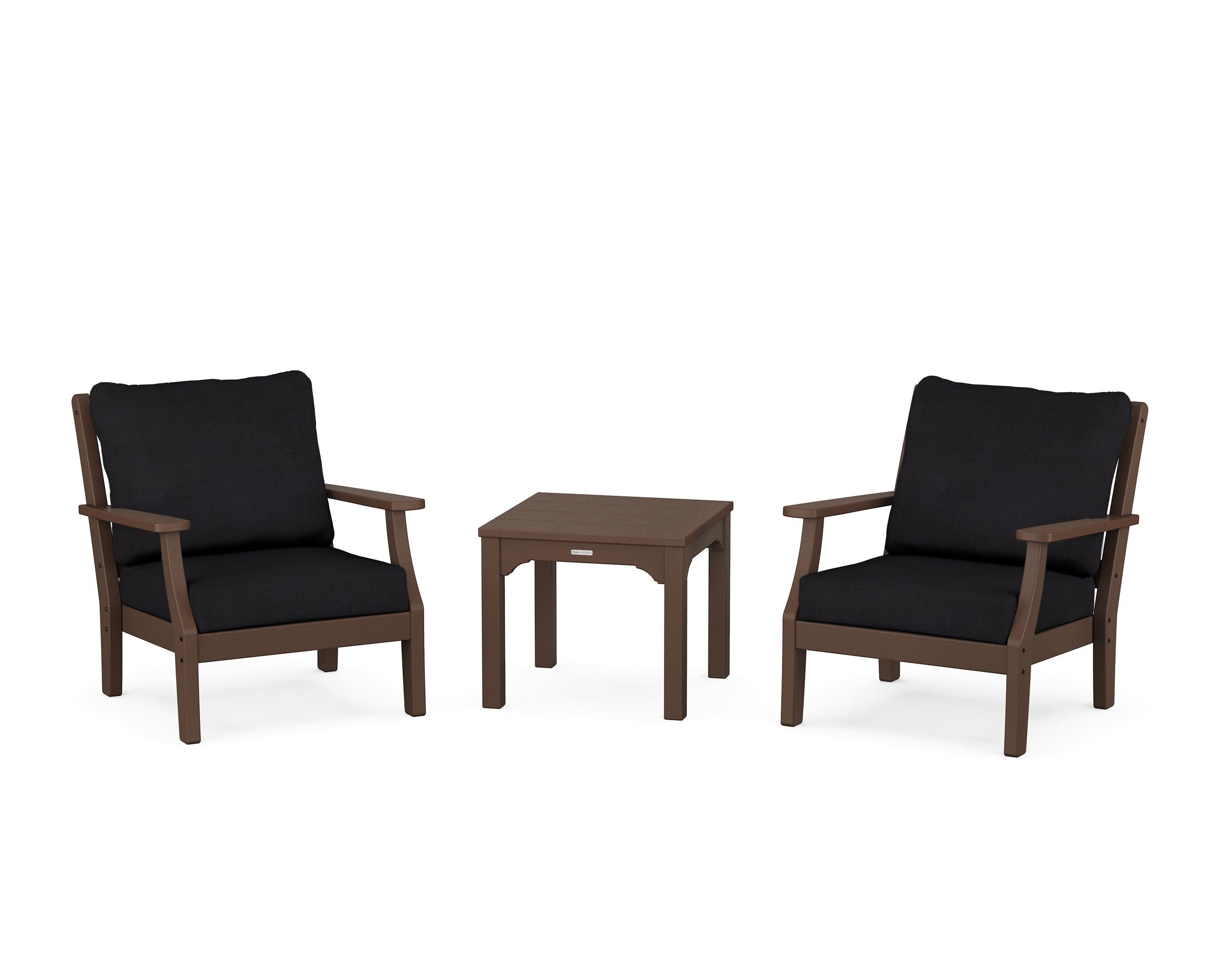 Martha Stewart by POLYWOOD Chinoiserie 3-Piece Deep Seating Set in Mahogany / Midnight Linen