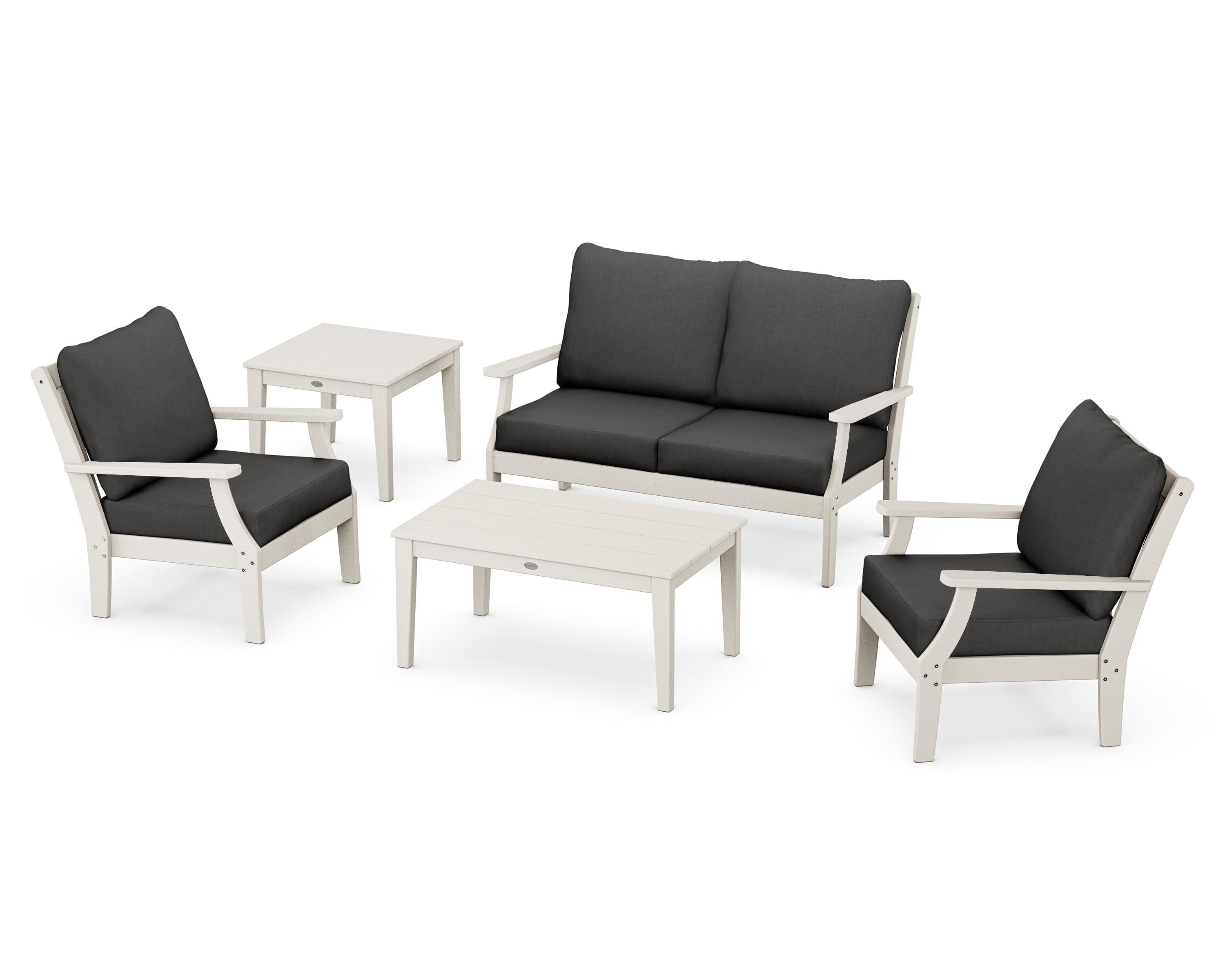 POLYWOOD Braxton 5-Piece Deep Seating Set in Sand / Spectrum Carbon