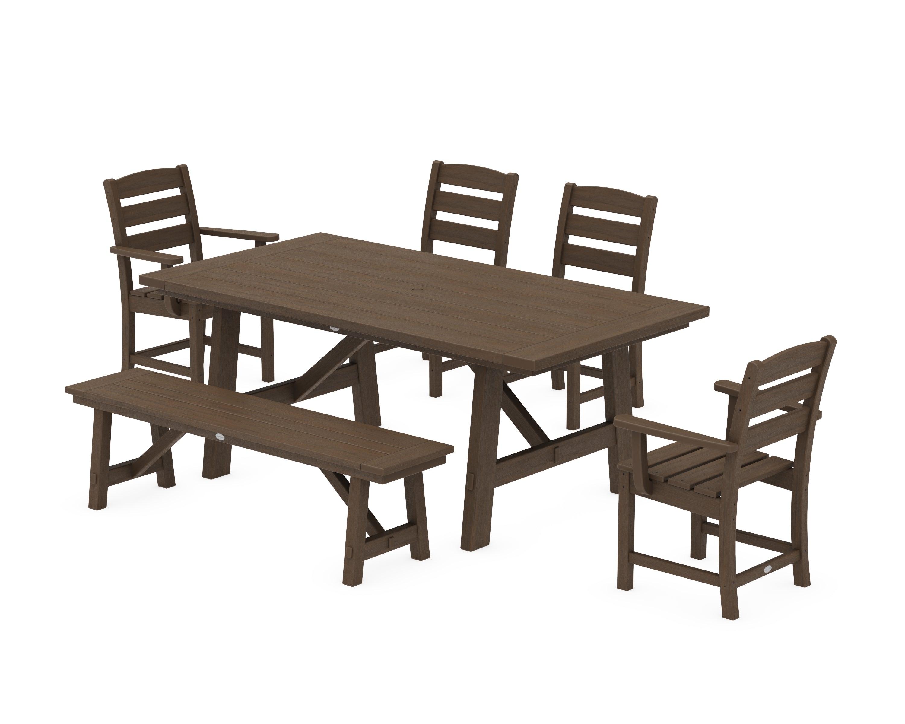 POLYWOOD Lakeside 6-Piece Rustic Farmhouse Dining Set With Bench in Kona