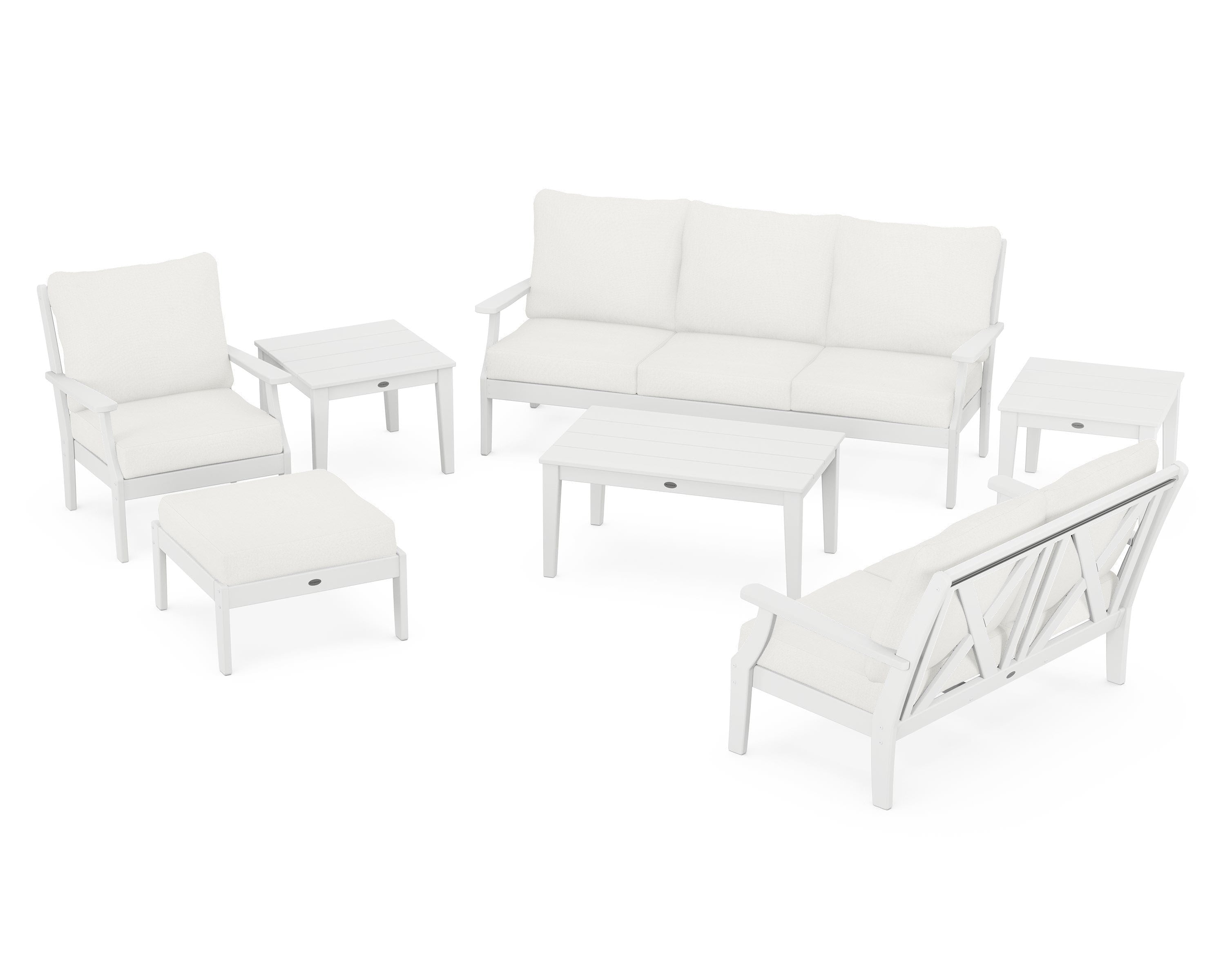 POLYWOOD Braxton 7-Piece Deep Seating Set in White / Natural Linen