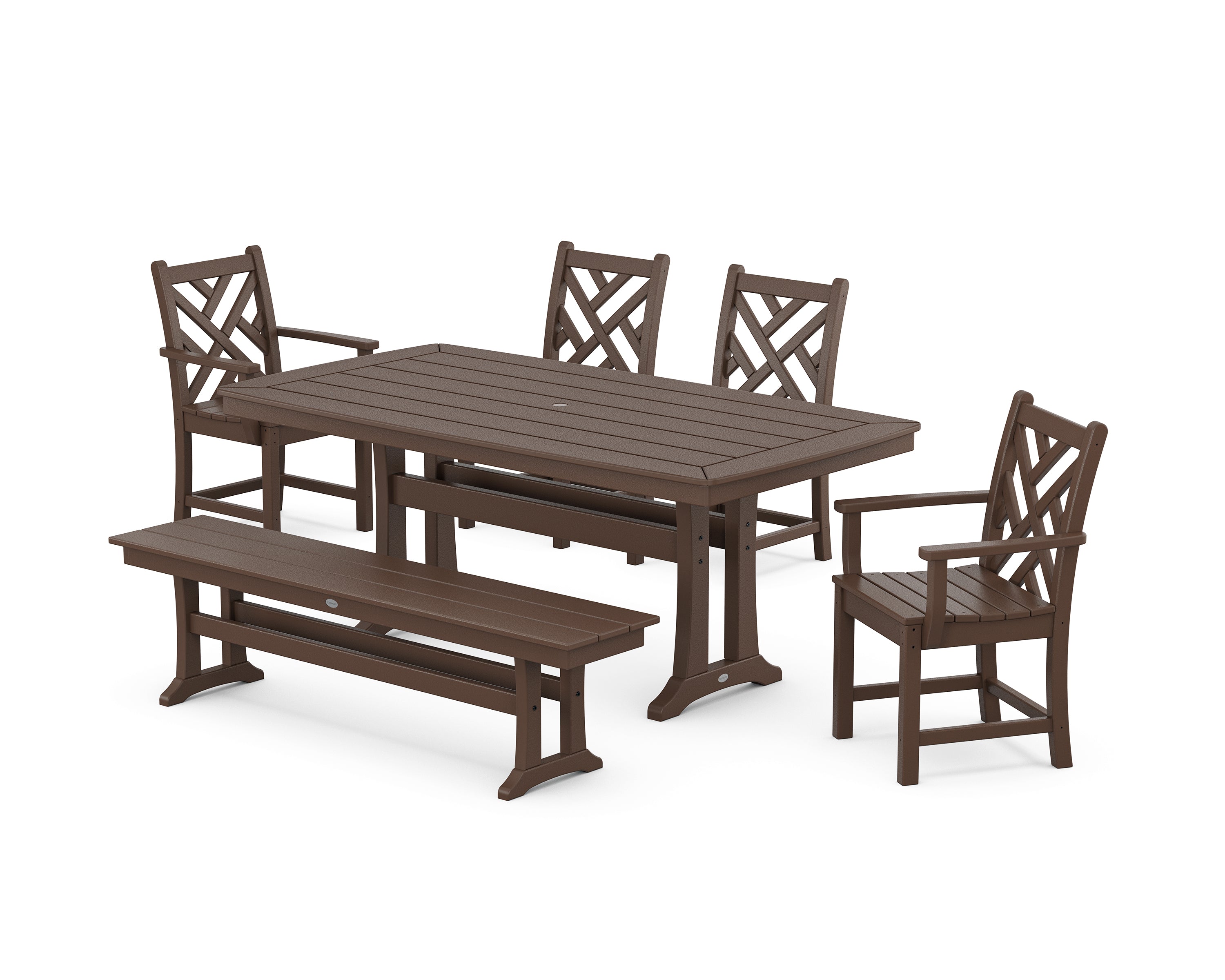 POLYWOOD Chippendale 6-Piece Dining Set with Trestle Legs in Mahogany