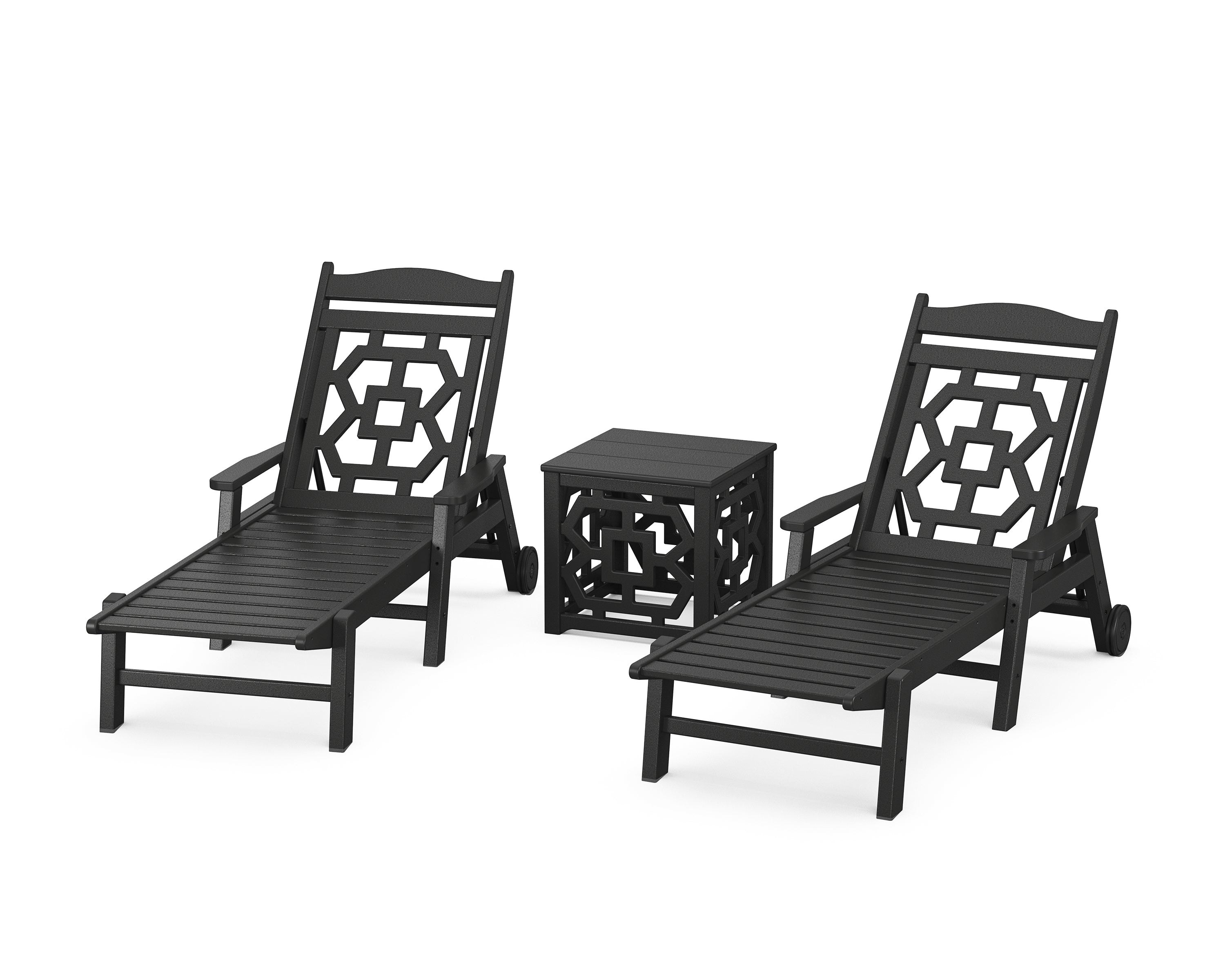 Martha Stewart by POLYWOOD Chinoiserie 3-Piece Chaise Set in Black