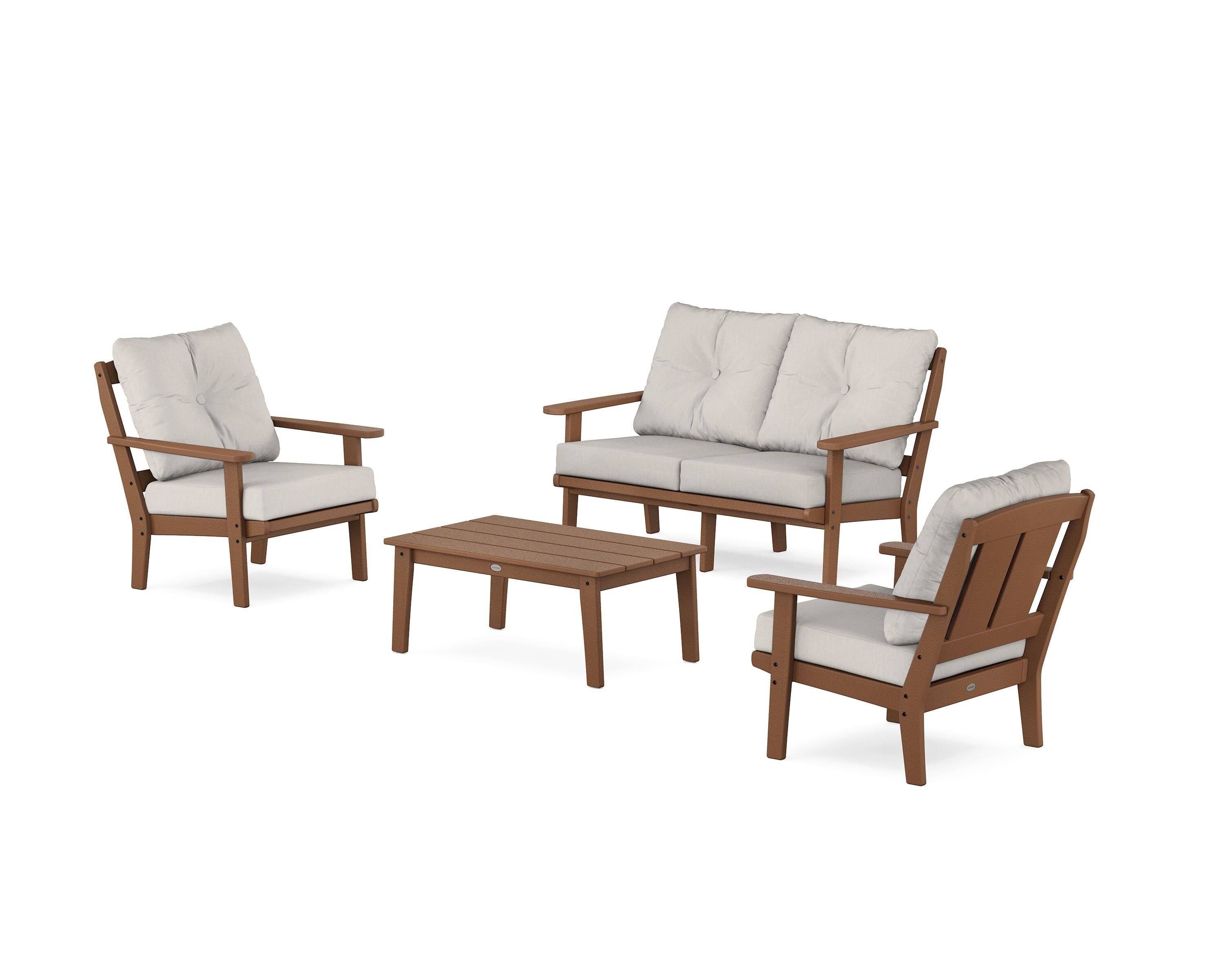 POLYWOOD Mission 4-Piece Deep Seating Set with Loveseat in Teak / Cast Ash