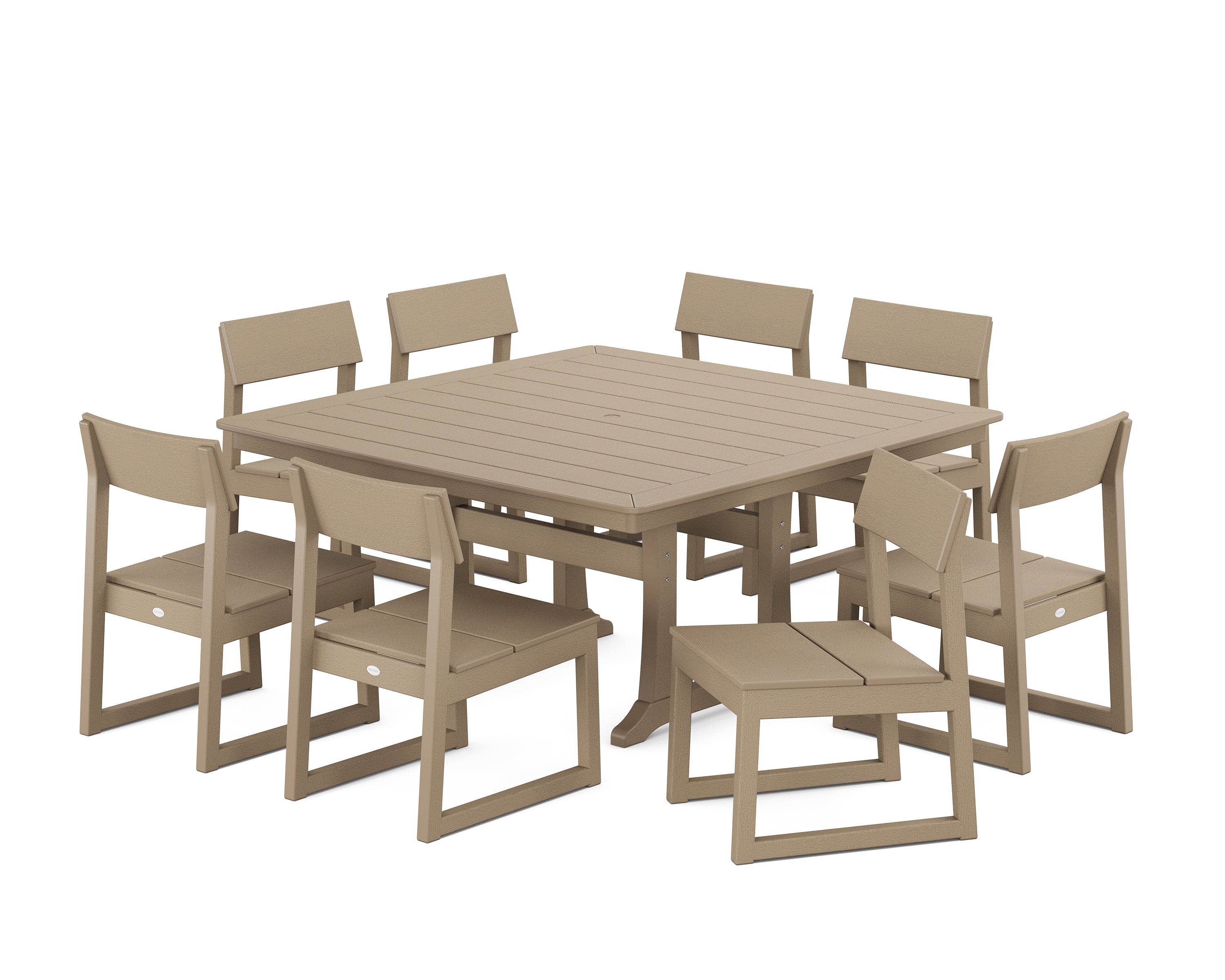 POLYWOOD® EDGE Side Chair 9-Piece Dining Set with Trestle Legs in Vintage Sahara