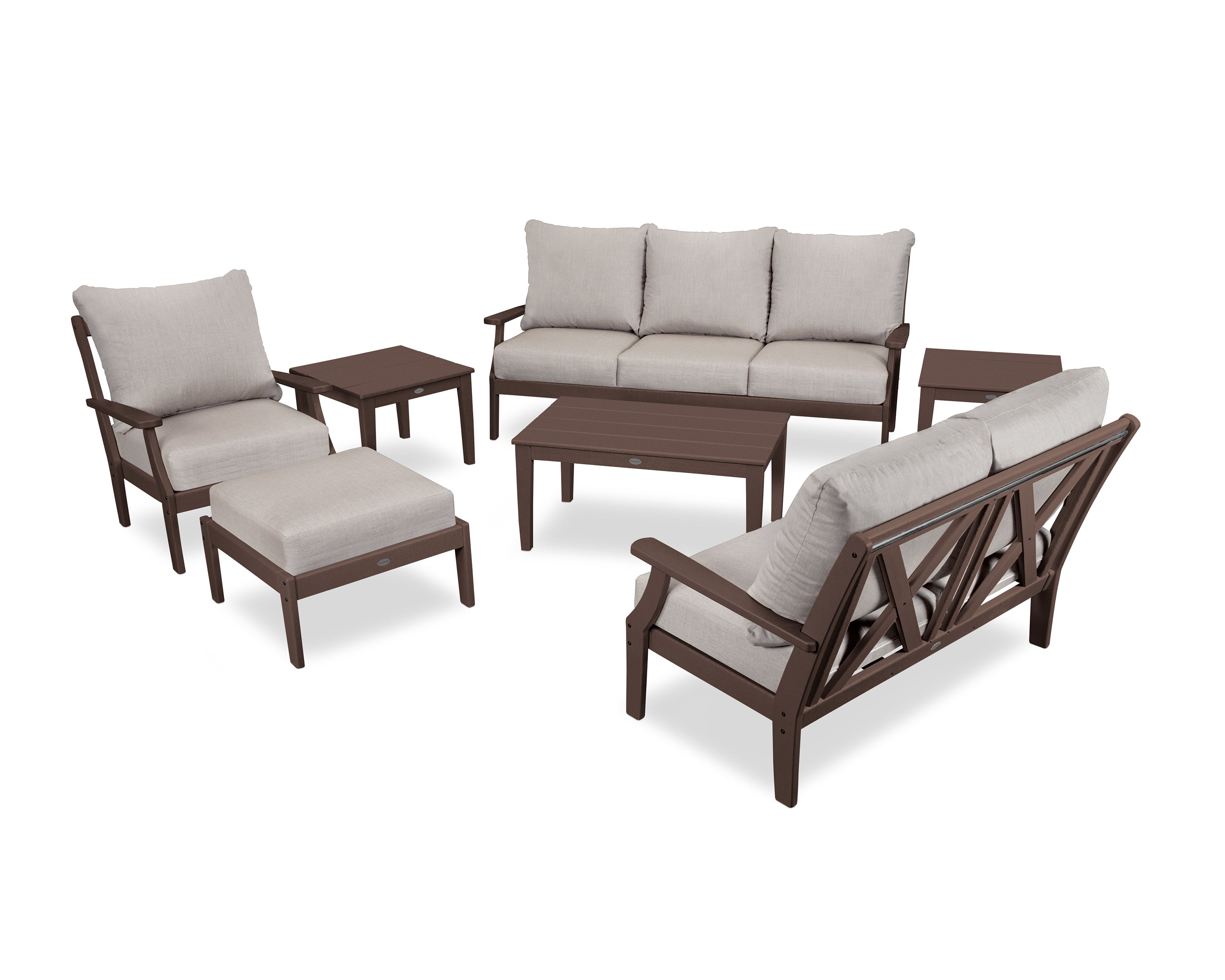 POLYWOOD Braxton 7-Piece Deep Seating Set in Mahogany / Cast Ash