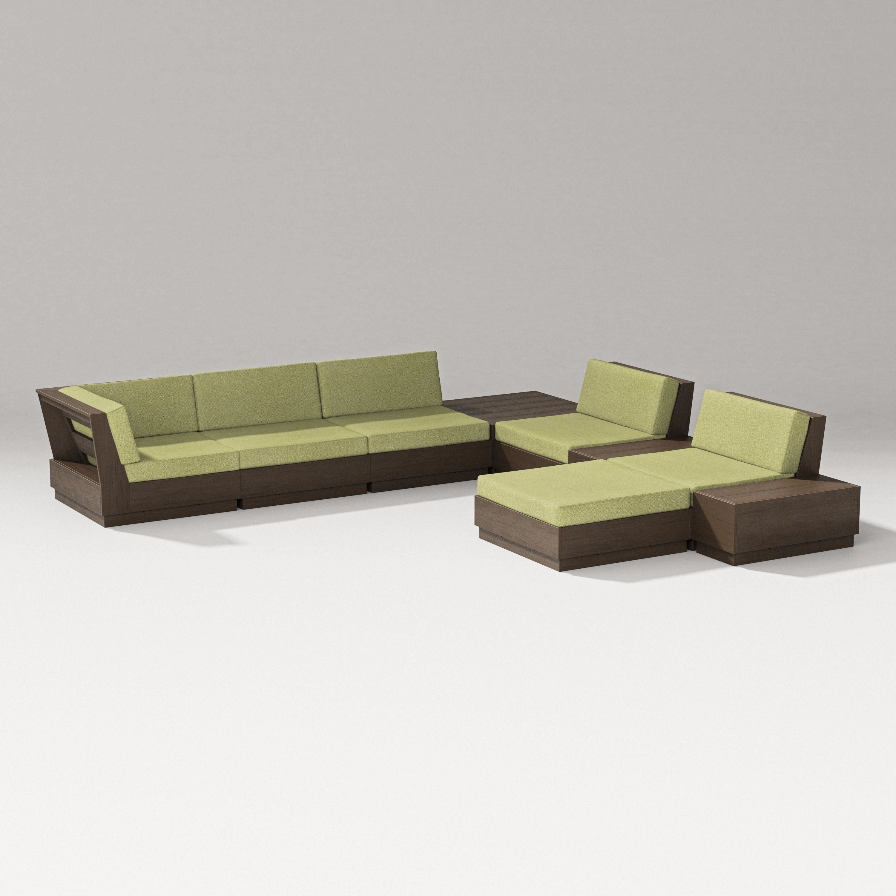 PW Designer Series Elevate 9-Piece Conversation Sectional in Kona / Chartreuse Boucle