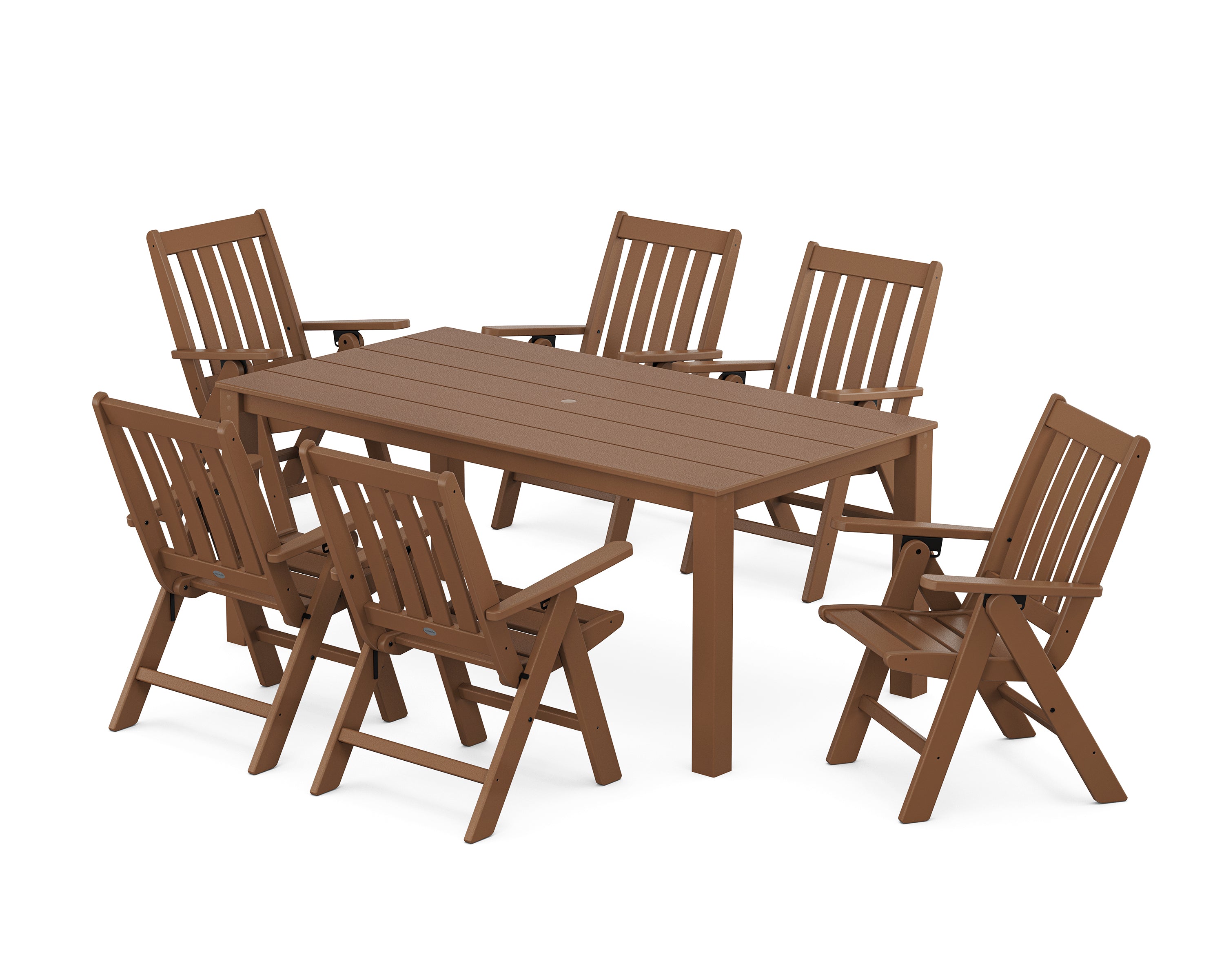 POLYWOOD® Vineyard Folding Chair 7-Piece Parsons Dining Set in Teak