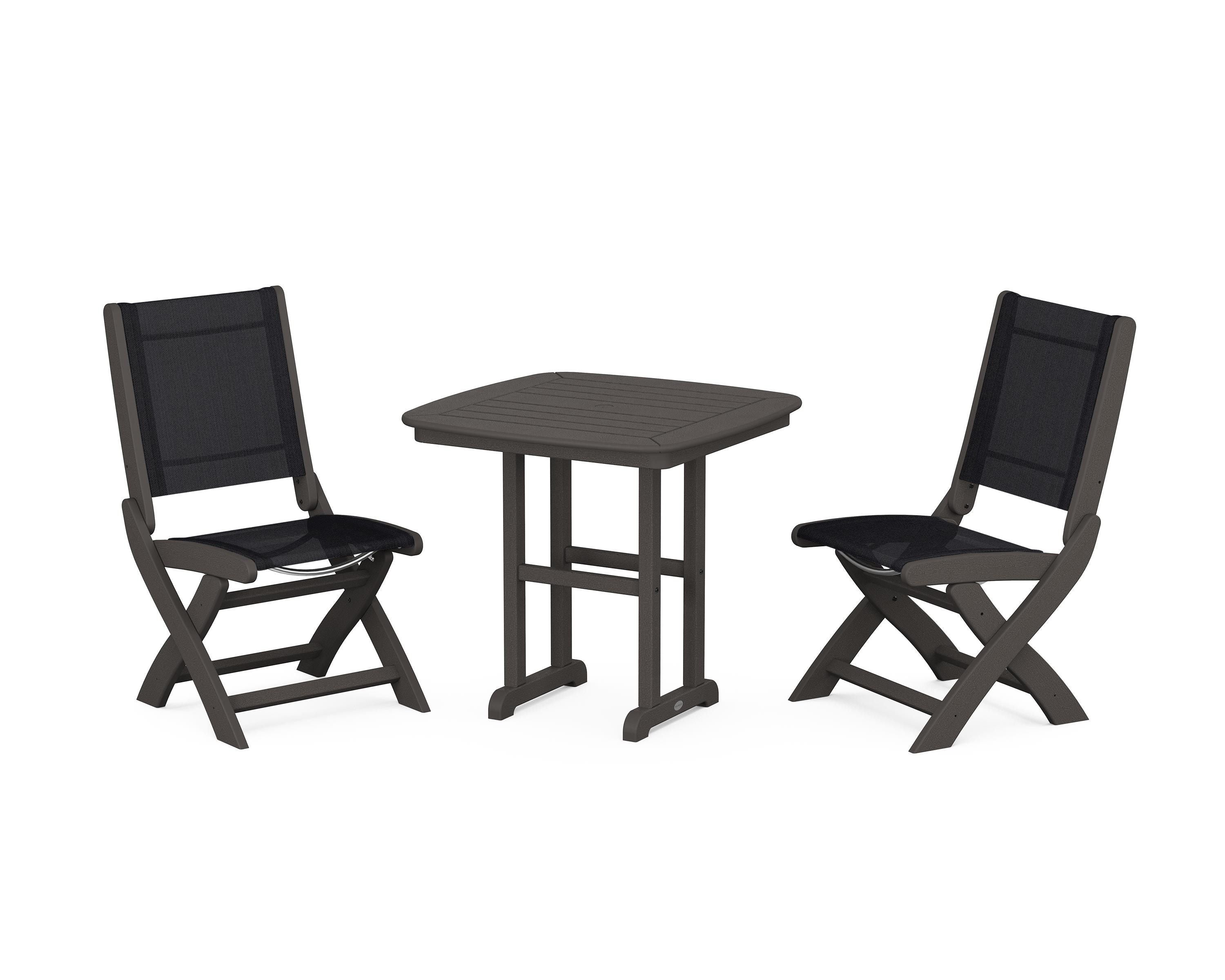 POLYWOOD Coastal Folding Side Chair 3-Piece Dining Set in Vintage Coffee / Black Sling