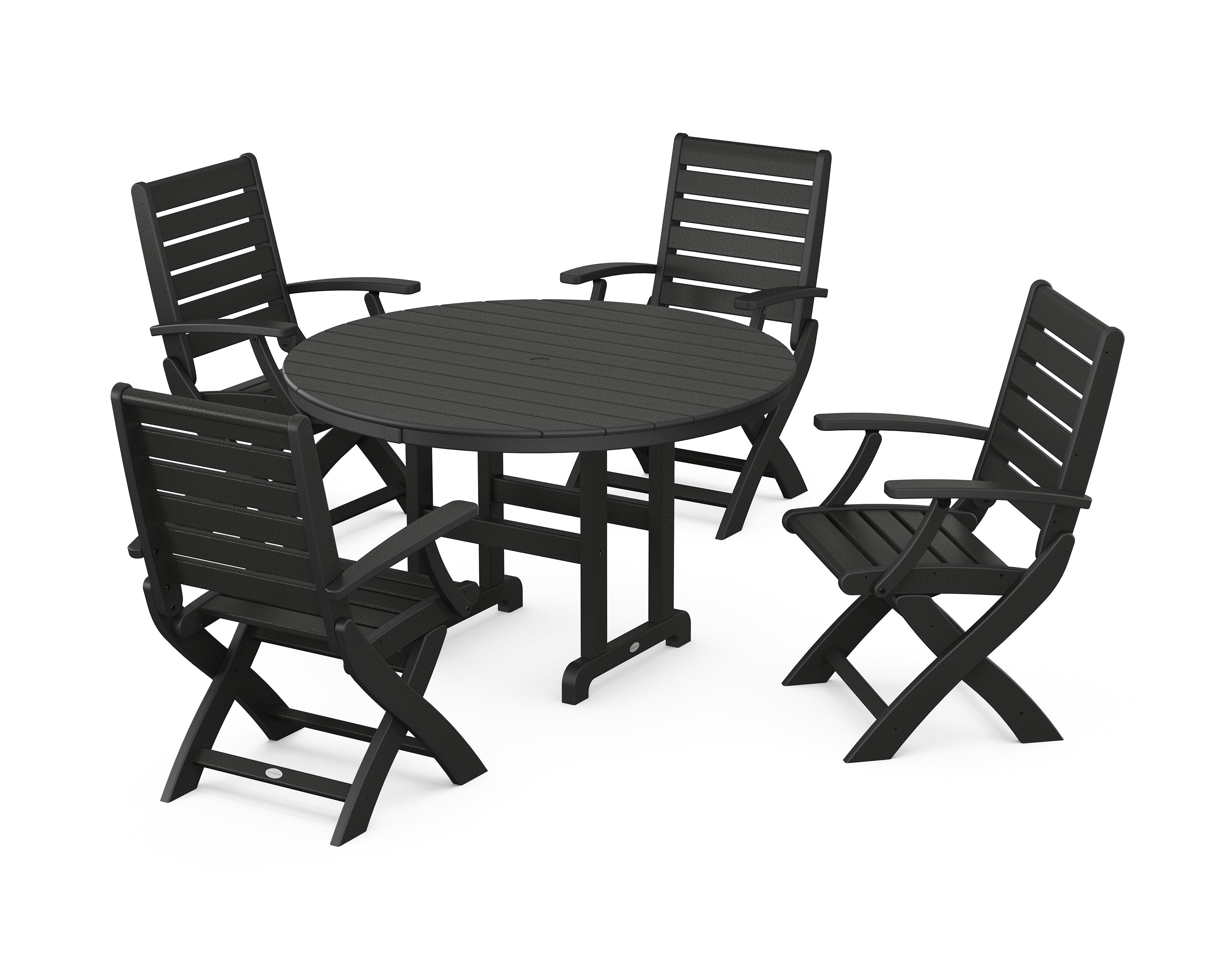 POLYWOOD® Signature Folding Chair 5-Piece Round Farmhouse Dining Set in Black