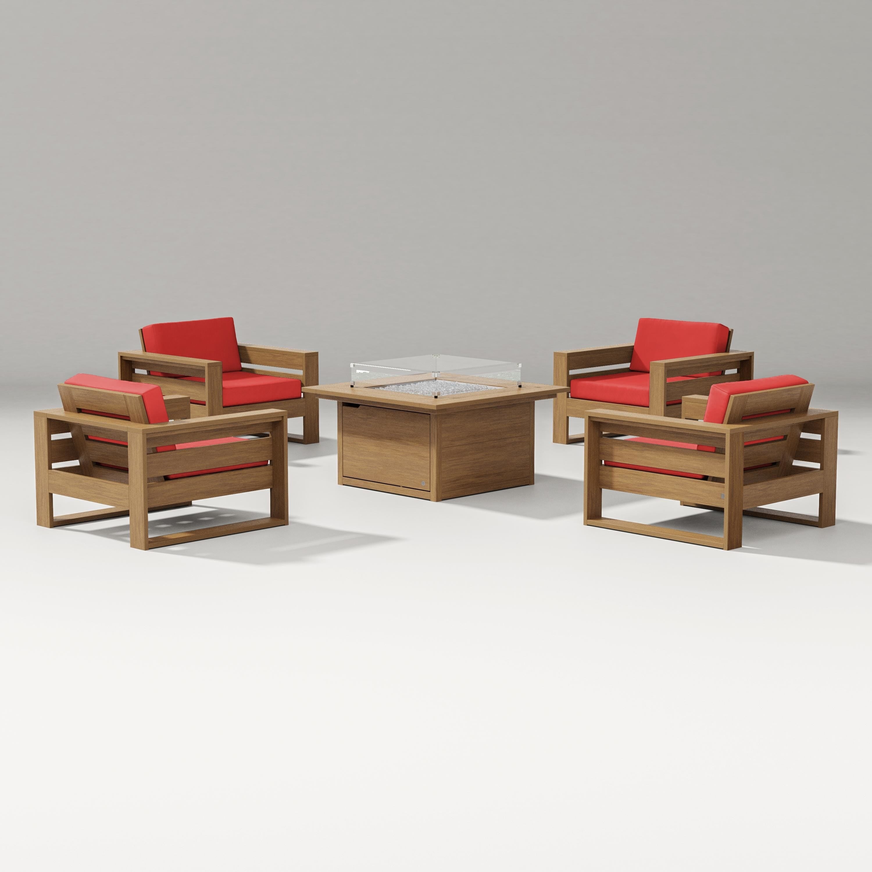 PW Designer Series Latitude 5-Piece Lounge Fire Table Set in Natural / Crimson Linen