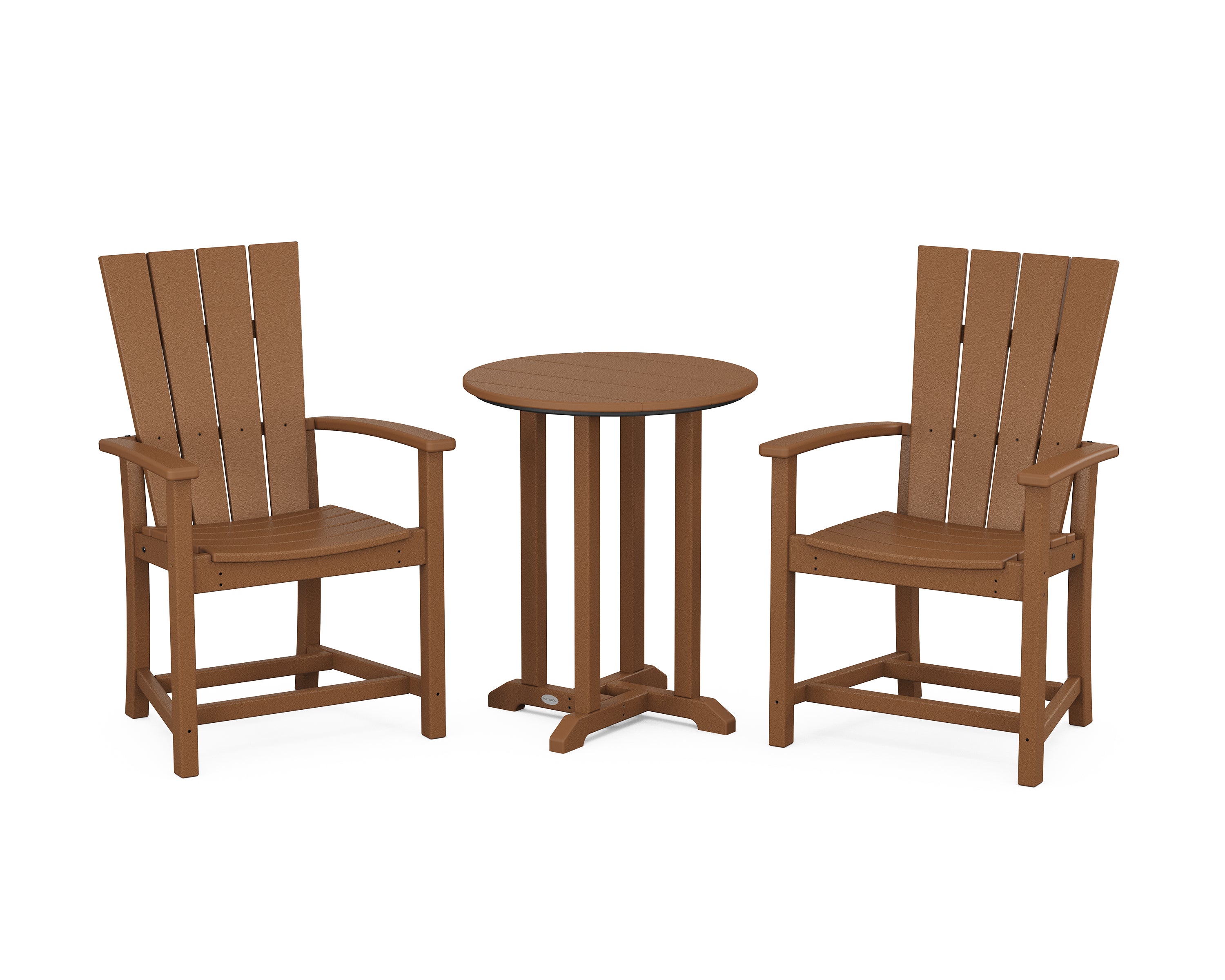 POLYWOOD Quattro 3-Piece Round Farmhouse Bistro Dining Set in Teak