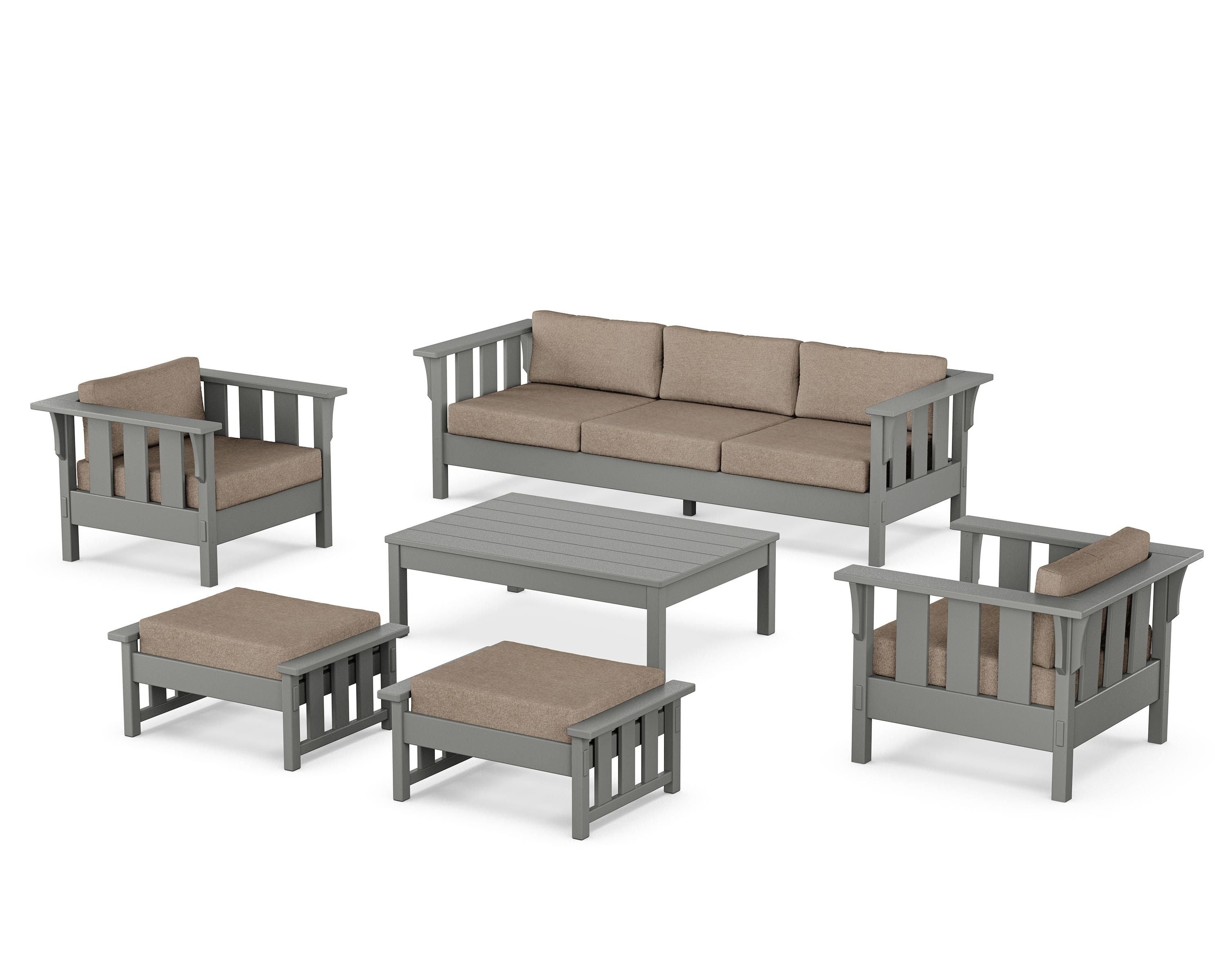 Martha Stewart by POLYWOOD Acadia 6-Piece Lounge Sofa Set in Slate Grey / Spiced Burlap