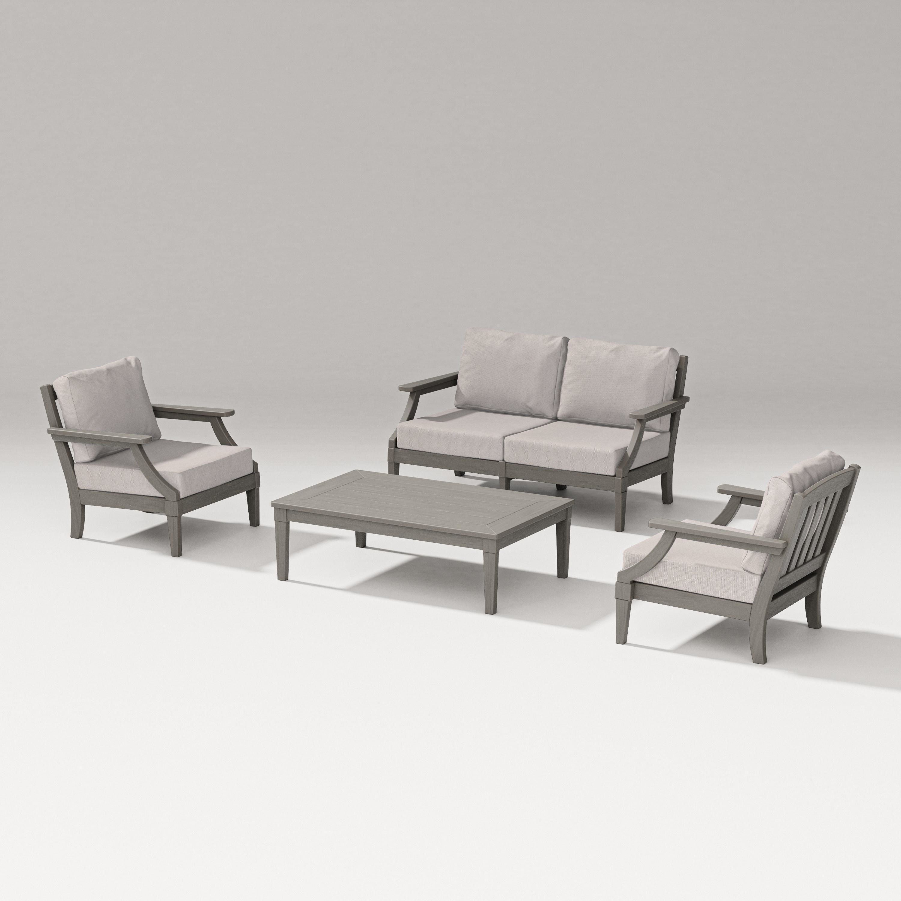 PW Designer Series Estate Lounge 4-Piece Loveseat Set in Driftwood / Dune Burlap