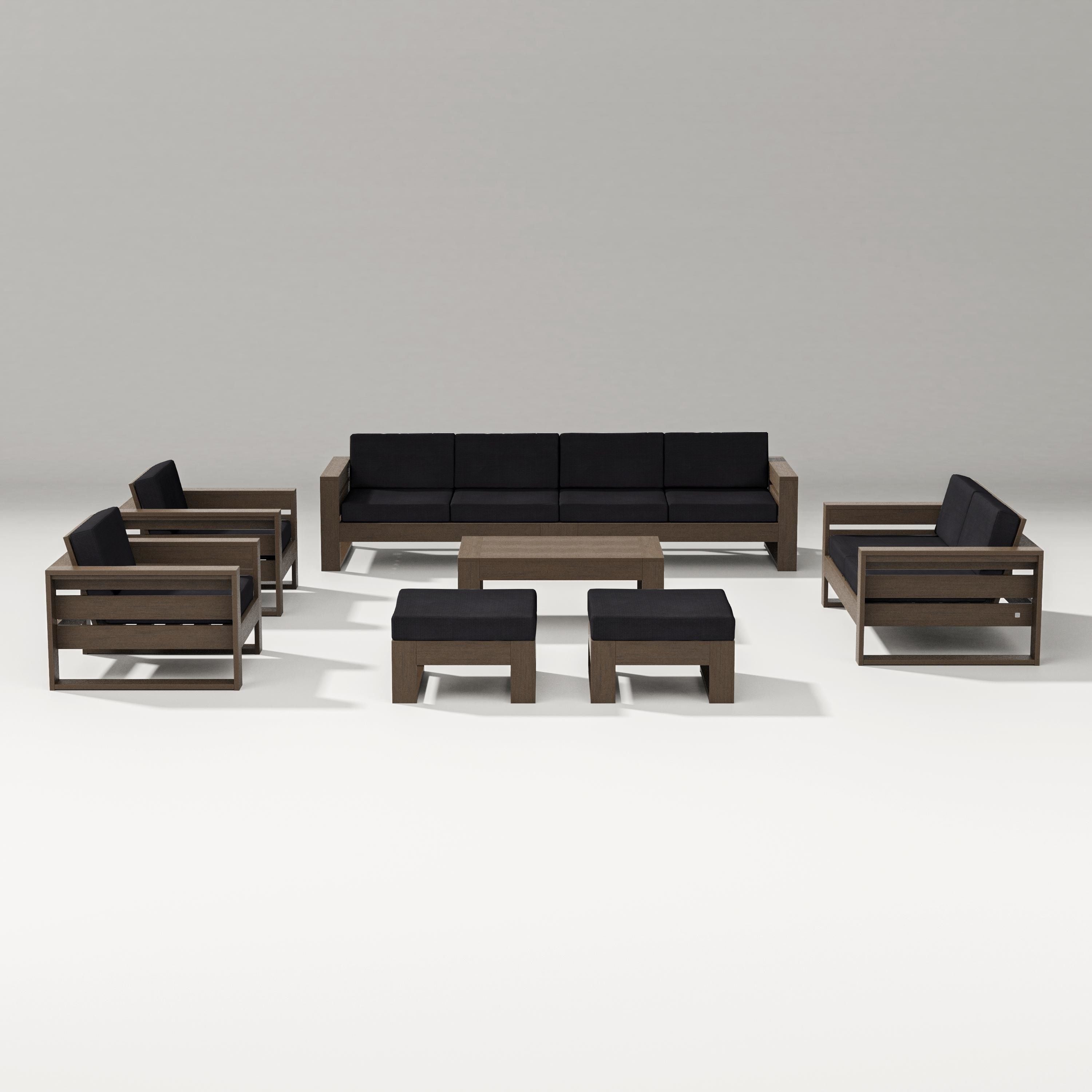 PW Designer Series Latitude 8-Piece Lounge Sofa Set in Kona / Midnight Linen