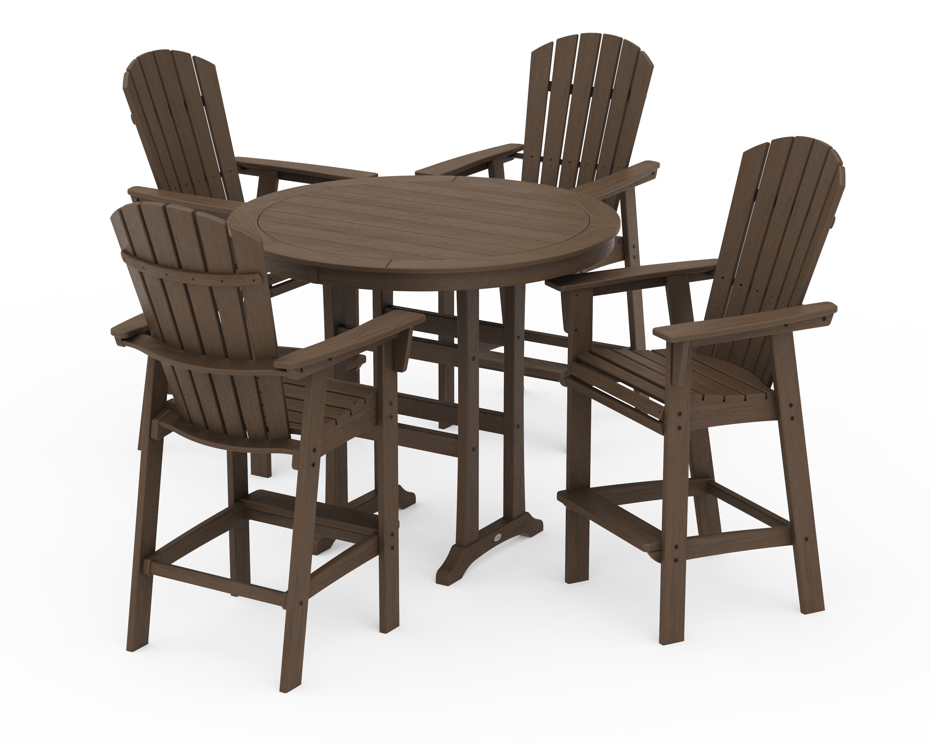 POLYWOOD Nautical Curveback Adirondack 5-Piece Round Trestle Bar Set in Kona