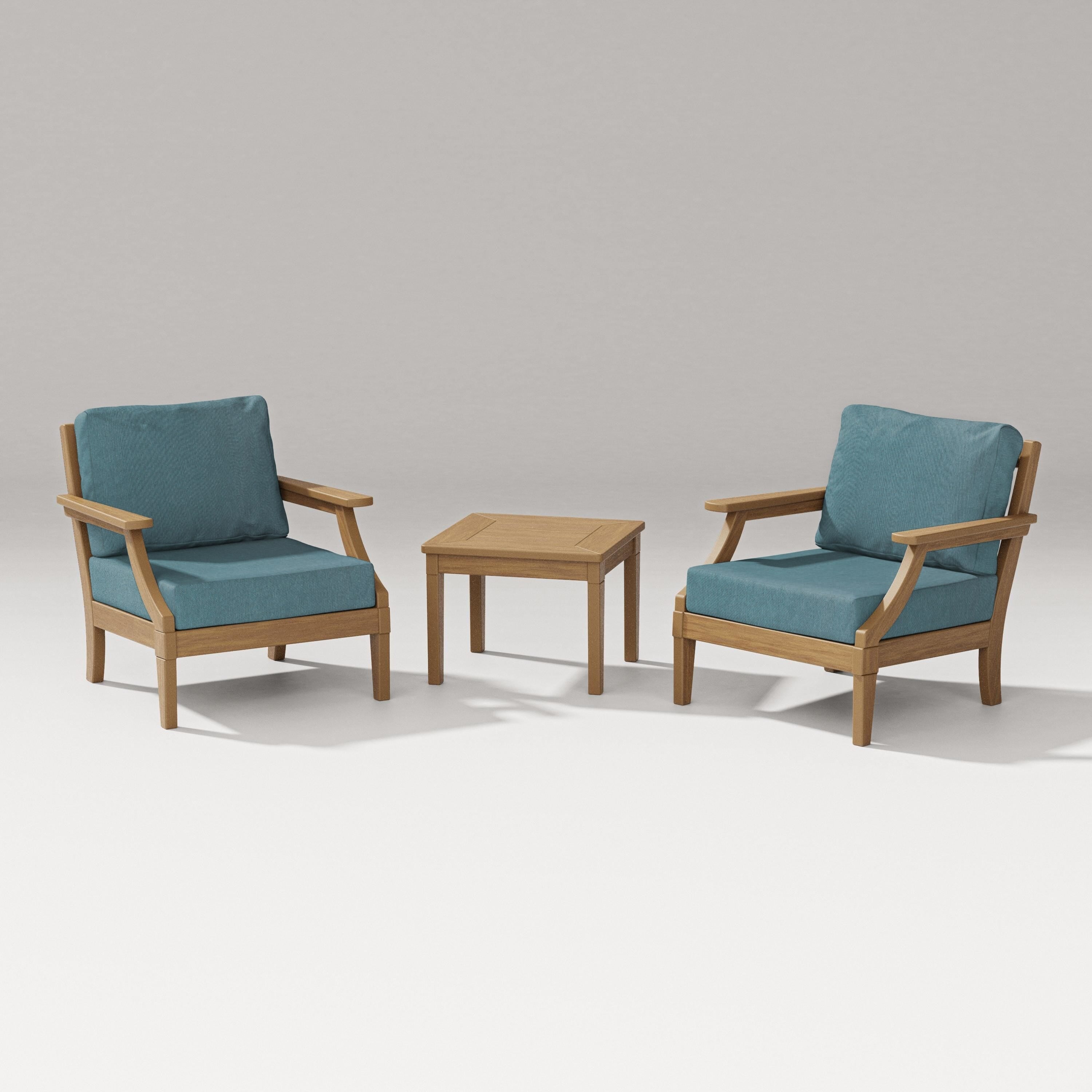 PW Designer Series Estate 3-Piece Lounge Chair Set in Natural / Ocean Teal