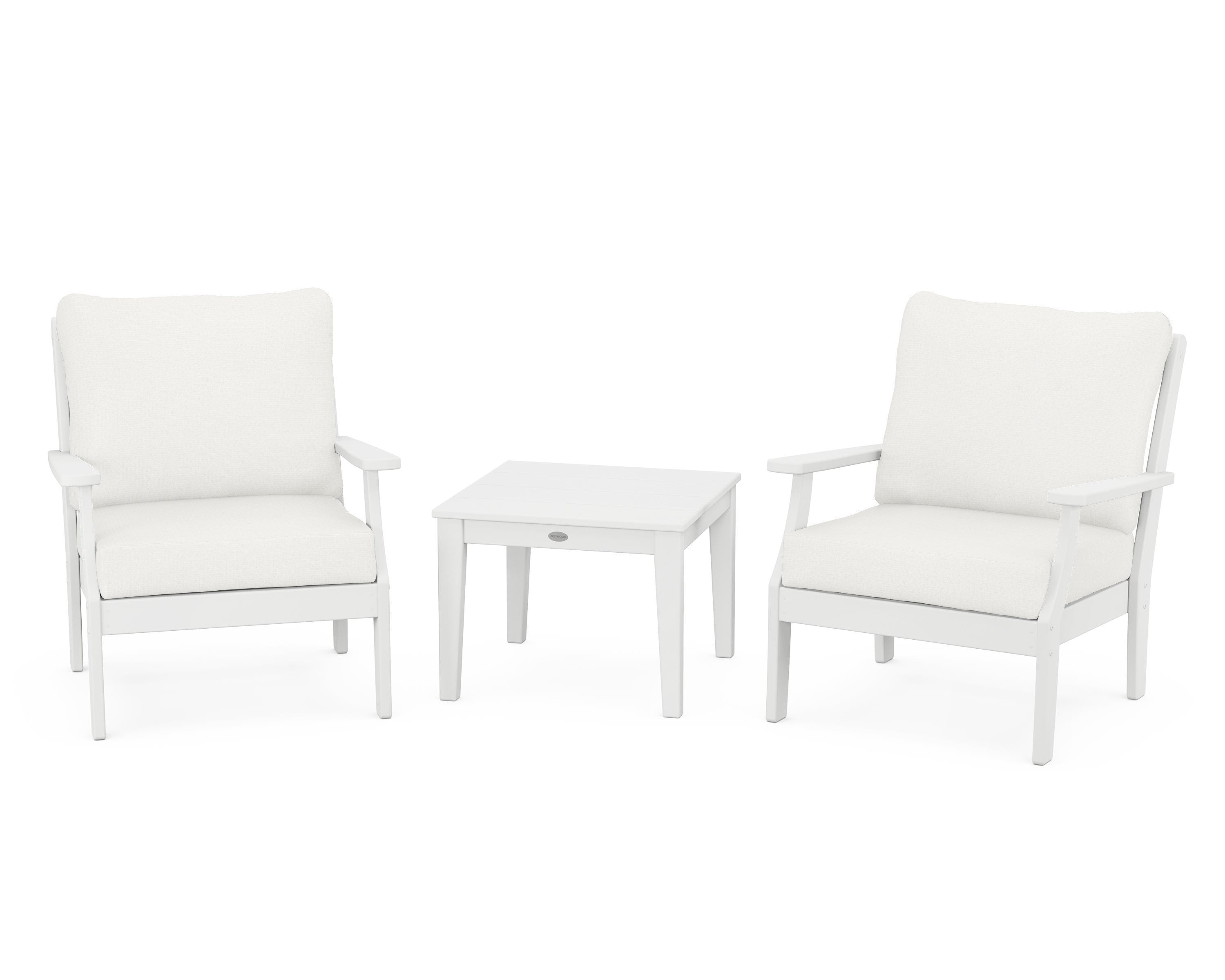 POLYWOOD Braxton 3-Piece Deep Seating Set in White / Natural Linen