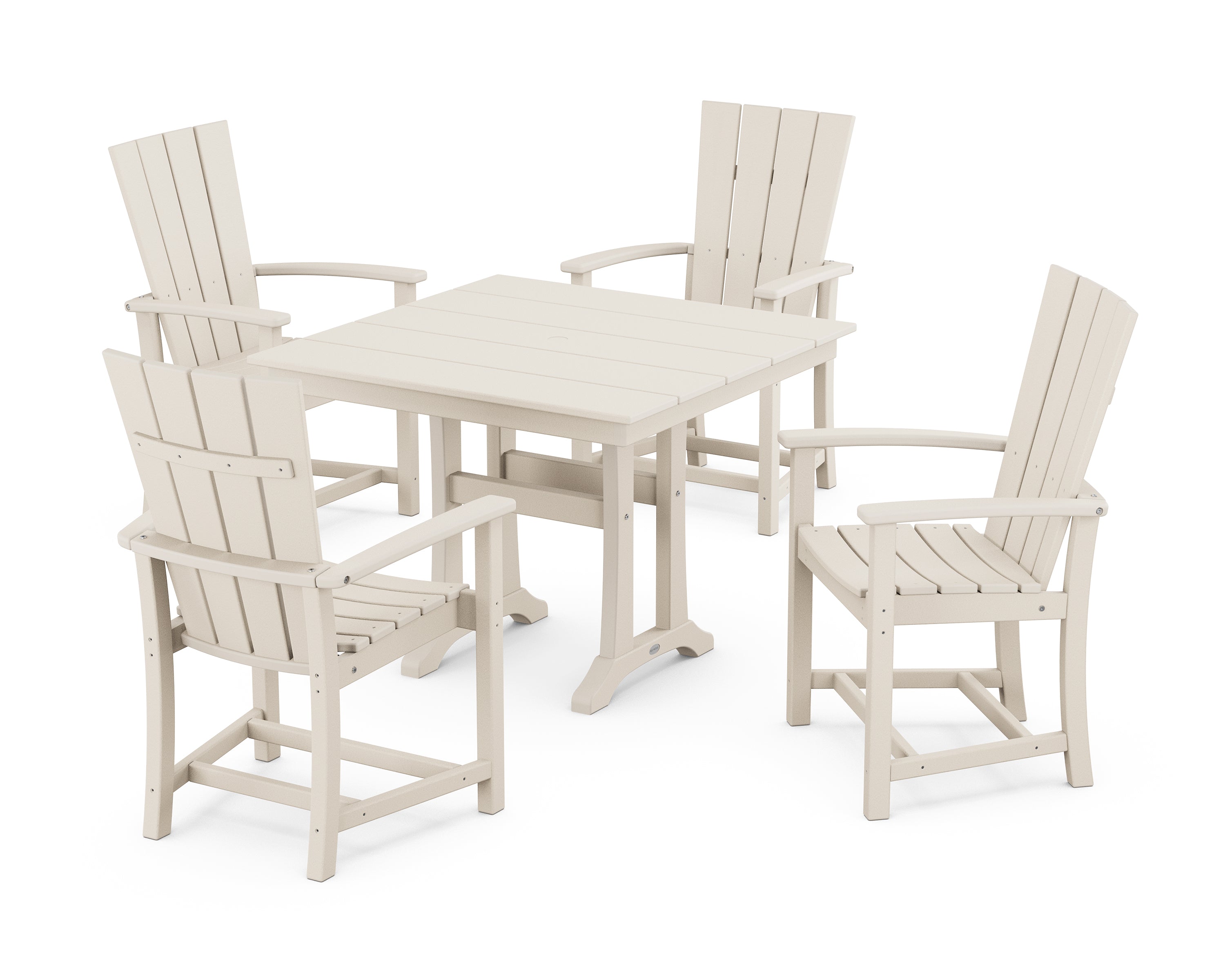 POLYWOOD® Quattro 5-Piece Farmhouse Dining Set With Trestle Legs in Sand