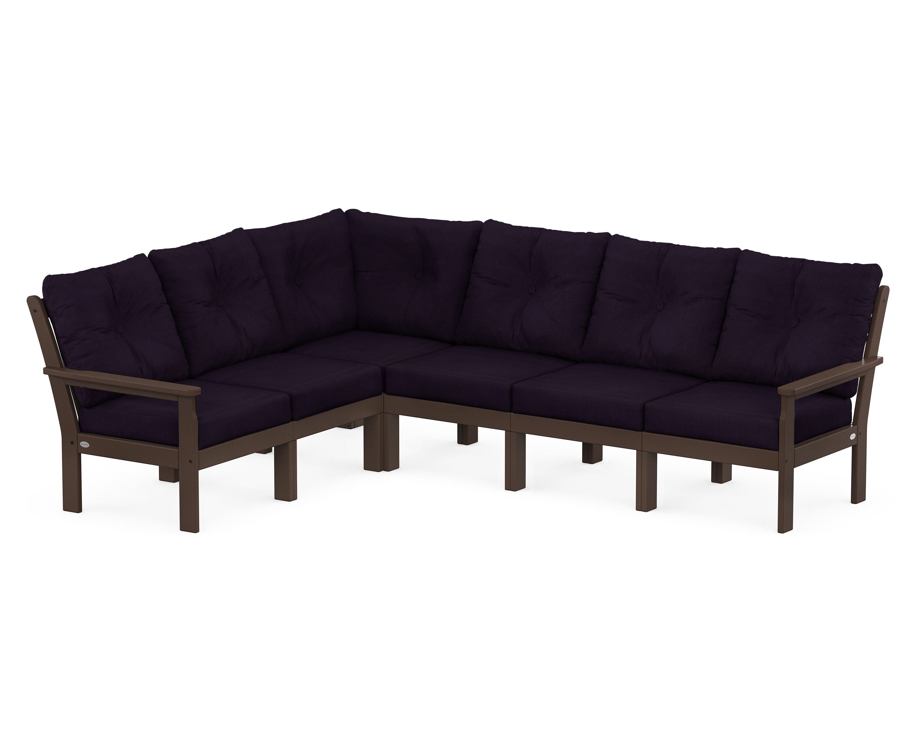 POLYWOOD Vineyard 6-Piece Sectional in Mahogany / Navy Linen