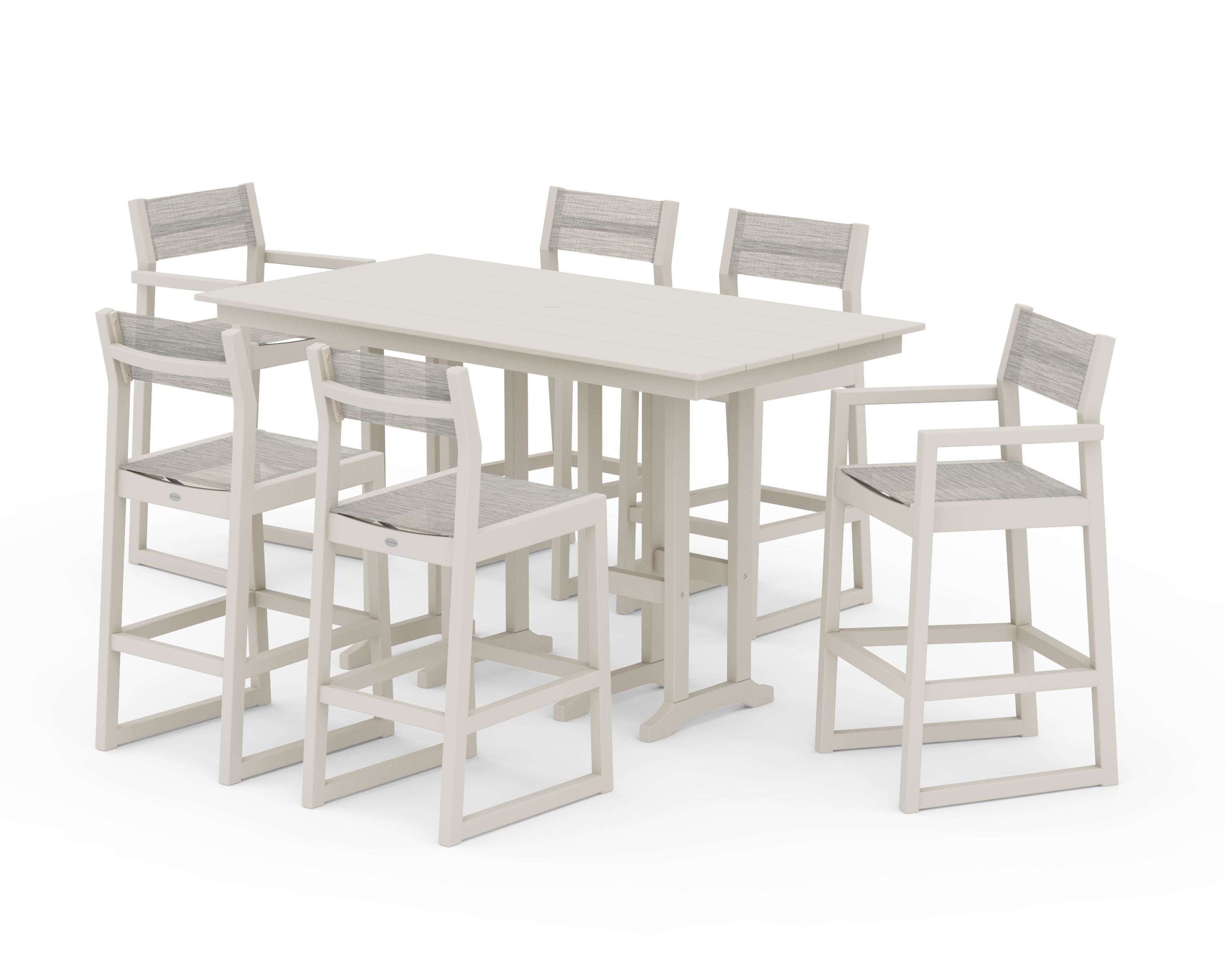 POLYWOOD EDGE Sling 7-Piece Farmhouse Bar Set in Sand / Birch Sling