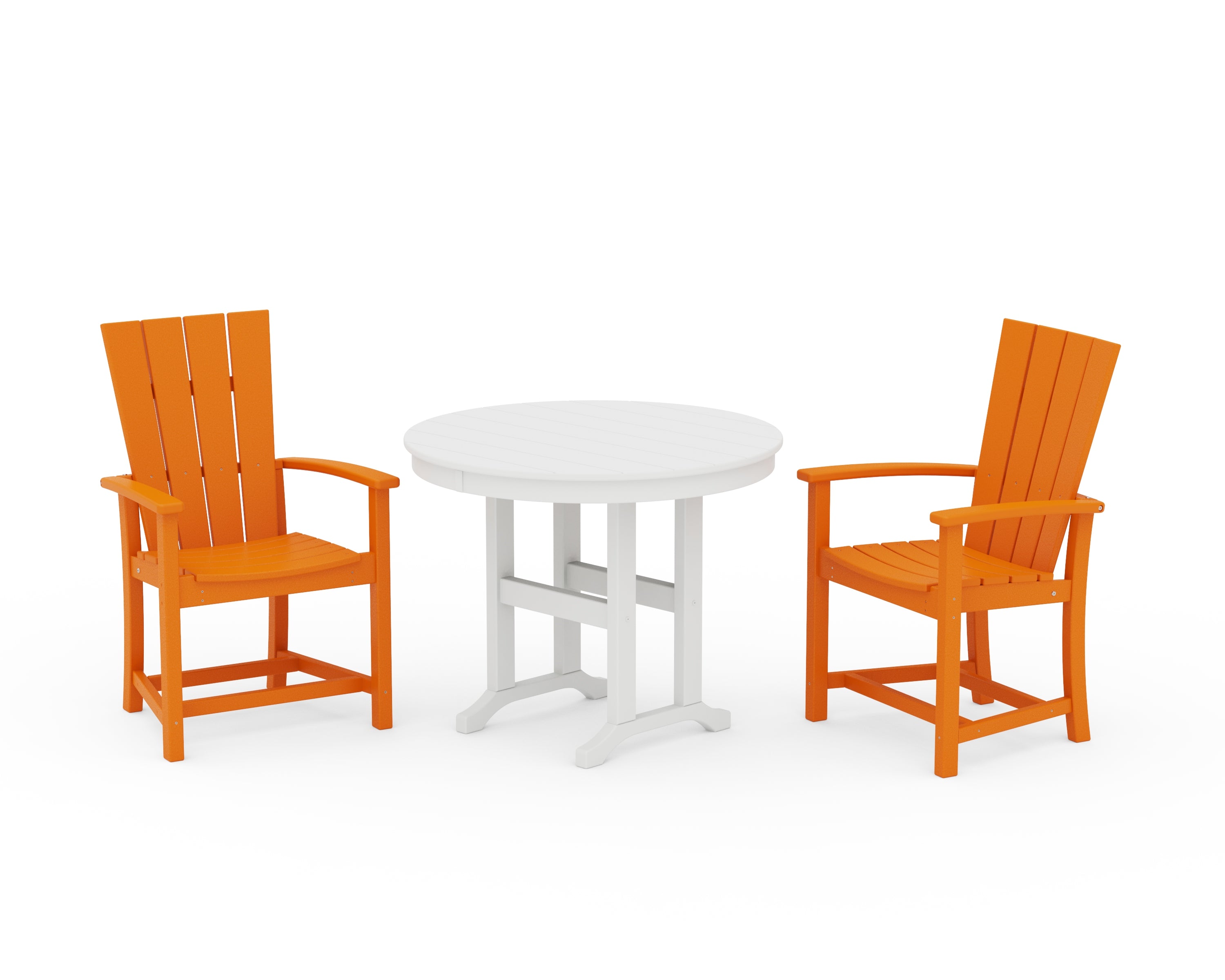 POLYWOOD Quattro 3-Piece Round Farmhouse Dining Set in Tangerine / White